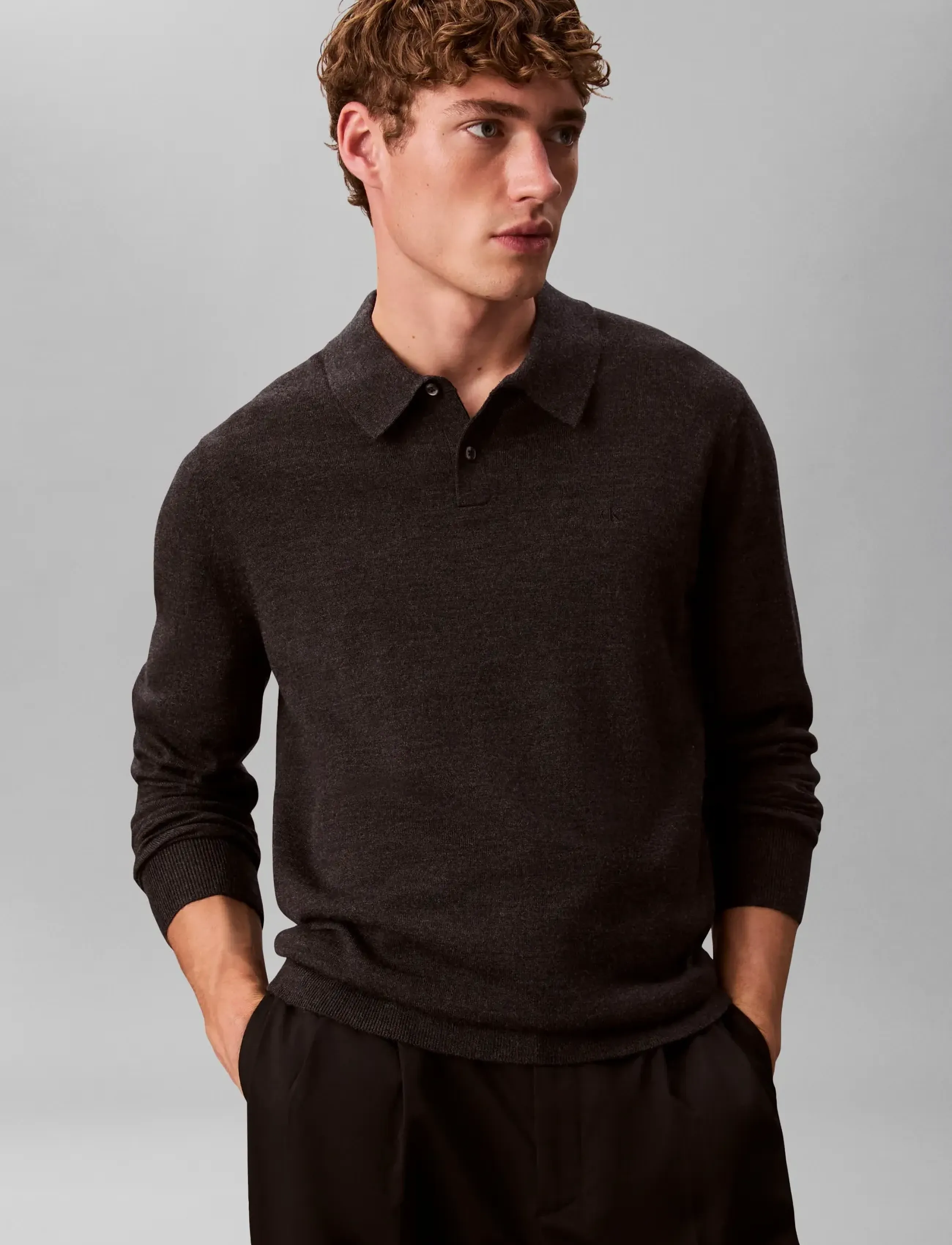 Calvin Klein - LS 100% MERINO POLO 14GG - polos en tricot à manches longues - gunmetal htr - 4