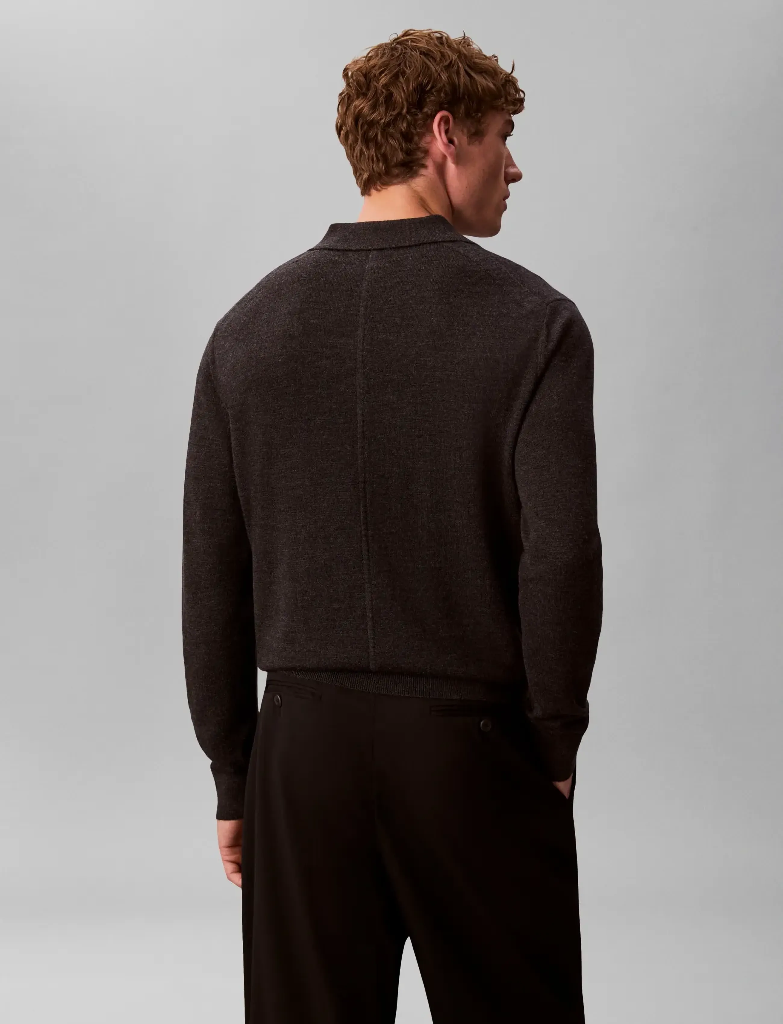Calvin Klein - LS 100% MERINO POLO 14GG - polos en tricot à manches longues - gunmetal htr - 5