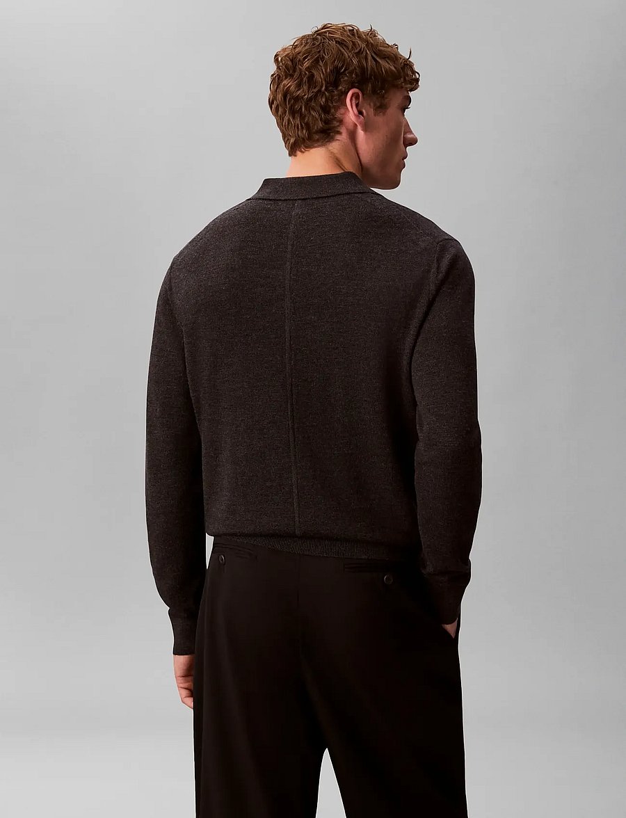 Calvin Klein - LS 100% MERINO POLO 14GG - polos en tricot à manches longues - gunmetal htr - 5
