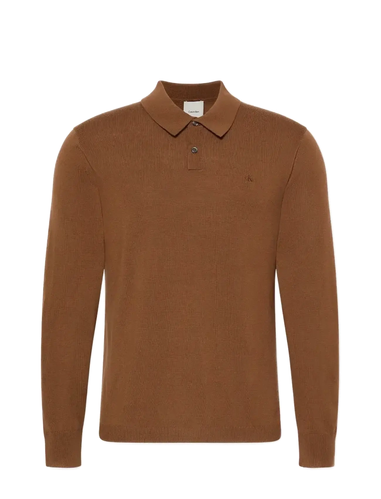 Calvin Klein LS 100% MERINO POLO 14GG - Kudumid - THRUSH / brown