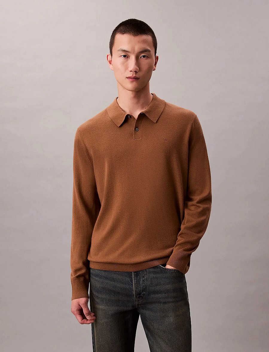 Calvin Klein - LS 100% MERINO POLO 14GG - poloer i strik med lange ærmer - thrush - 0