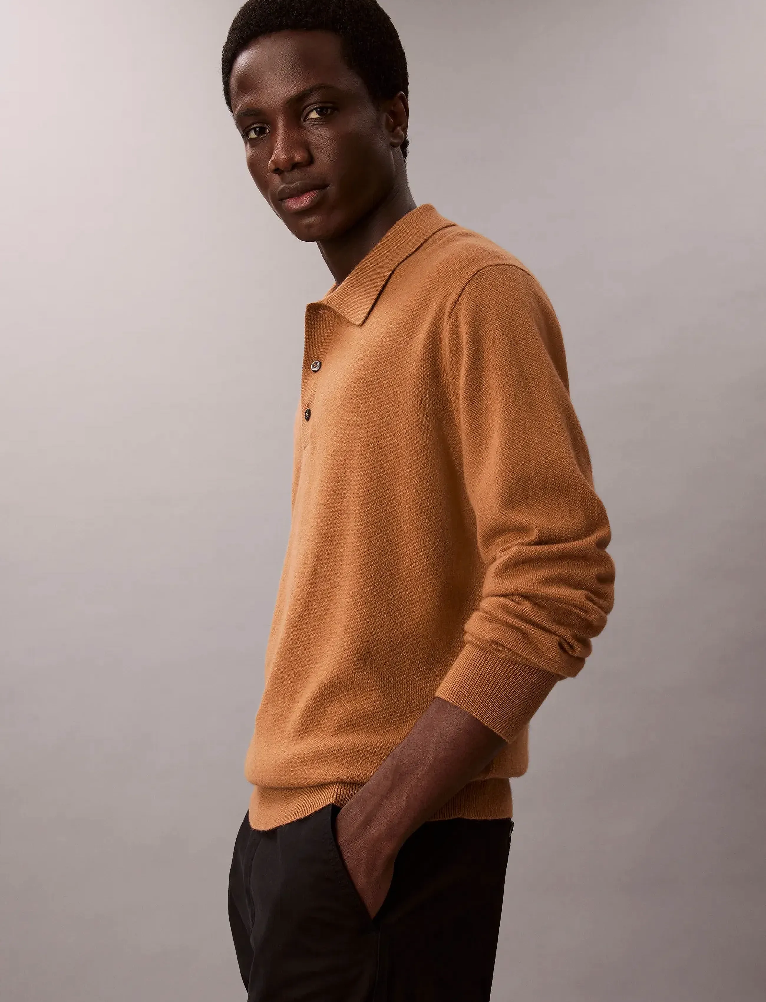 Calvin Klein - LS CLASSIC CASHMERE POLO 12GG - long-sleeved knitted polos - thrush - 5