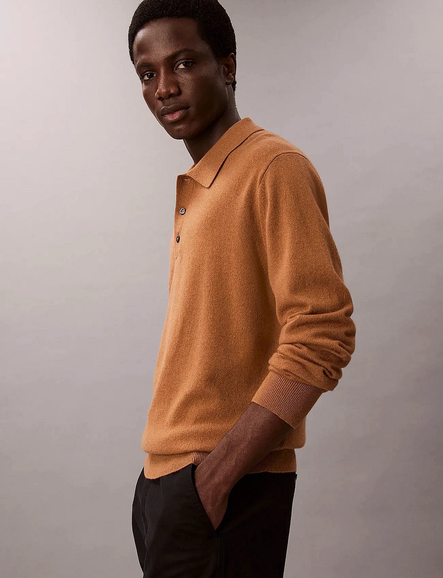 Calvin Klein - LS CLASSIC CASHMERE POLO 12GG - geweven polo's met lange mouwen - thrush - 5
