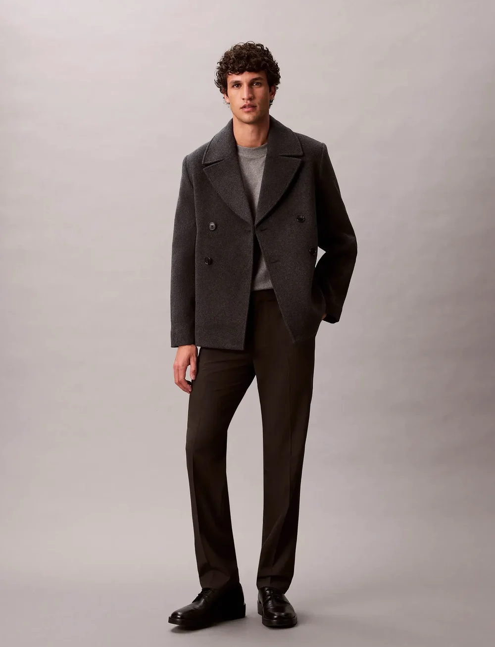 Calvin Klein - LS DBL FACE CONCRETE PEACOAT - villased mantlid - charcoal heather - 0