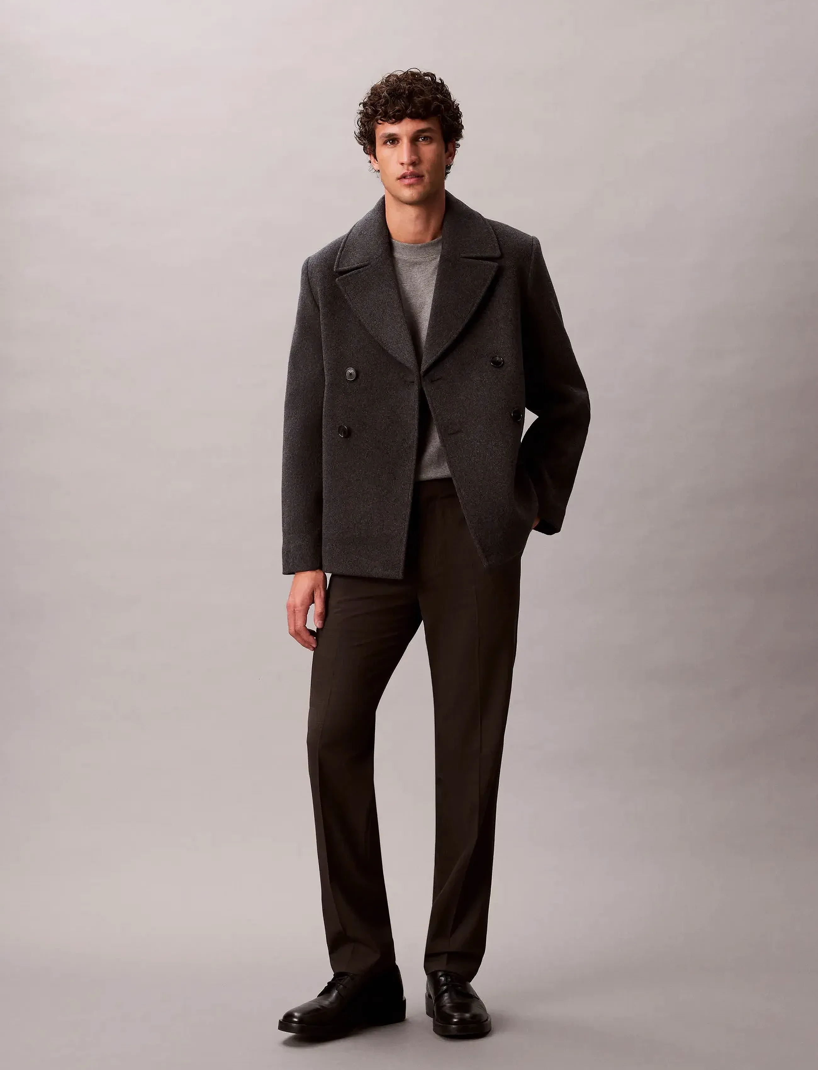 Calvin Klein LS DBL FACE CONCRETE PEACOAT - Frakker - CHARCOAL HEATHER / grey