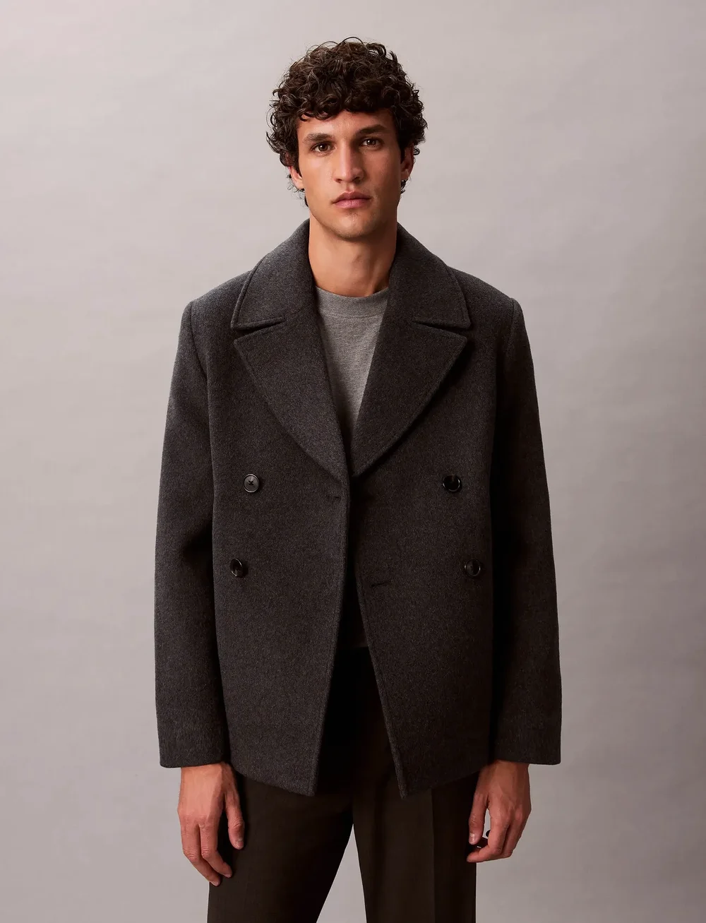 Calvin Klein - LS DBL FACE CONCRETE PEACOAT - villased mantlid - charcoal heather - 2