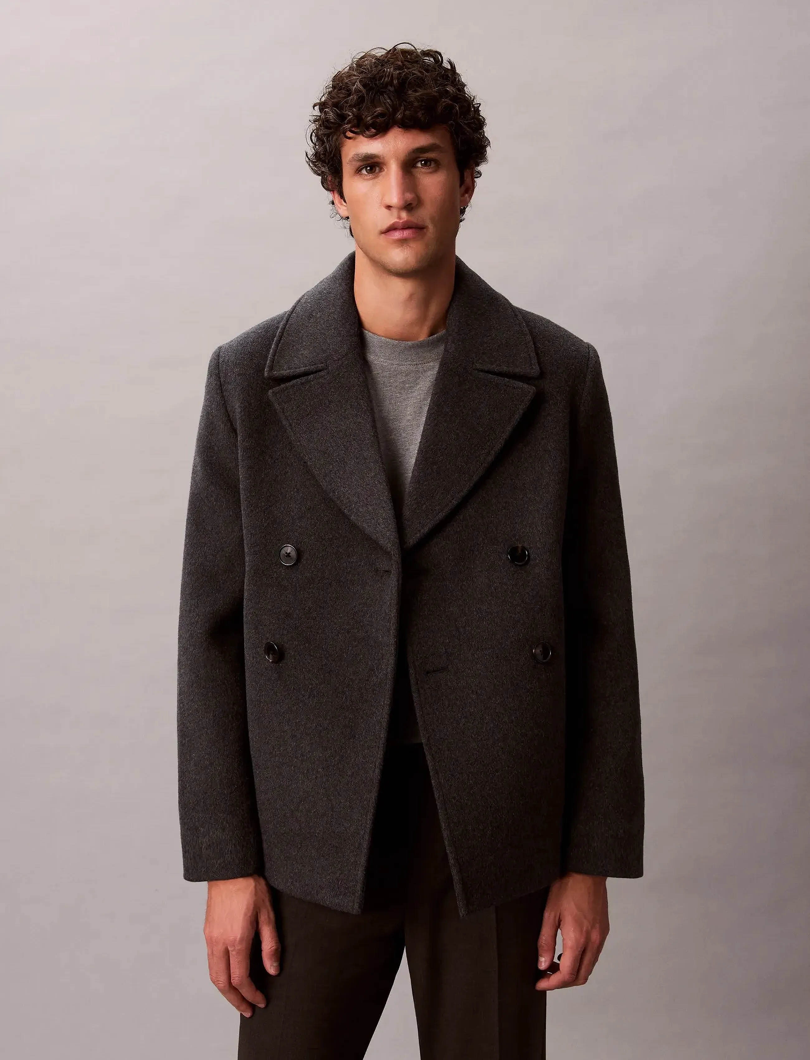Calvin Klein - LS DBL FACE CONCRETE PEACOAT - charcoal heather - 2