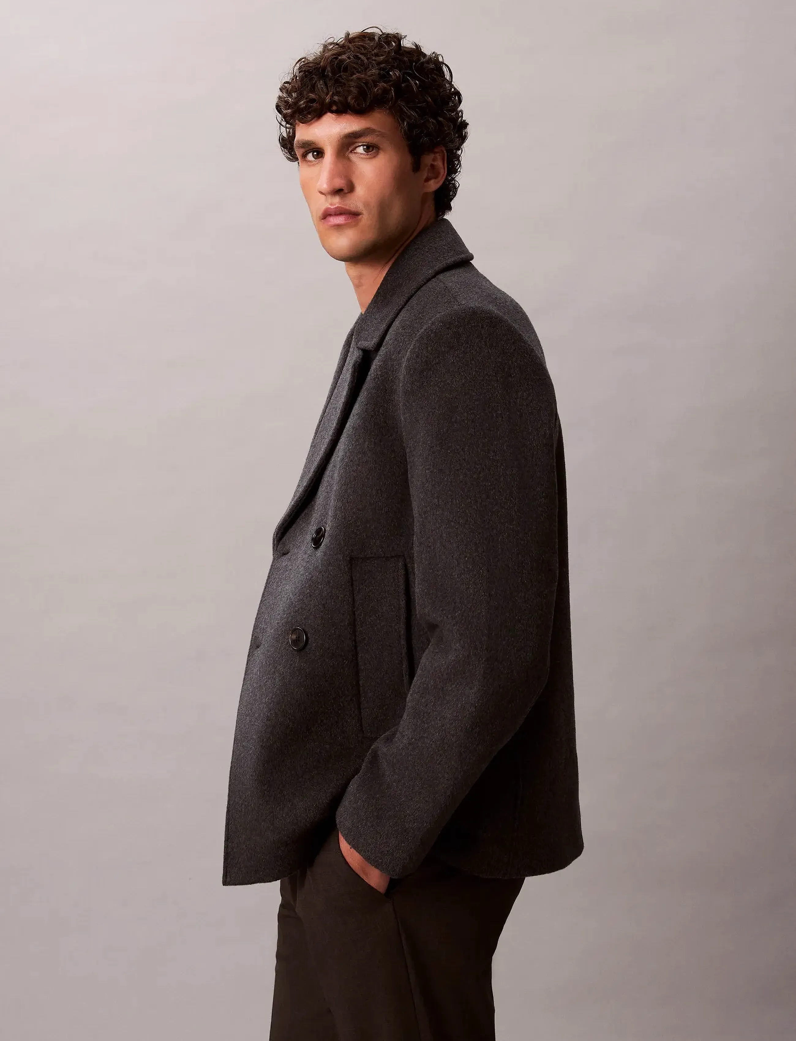 Calvin Klein - LS DBL FACE CONCRETE PEACOAT - charcoal heather - 4