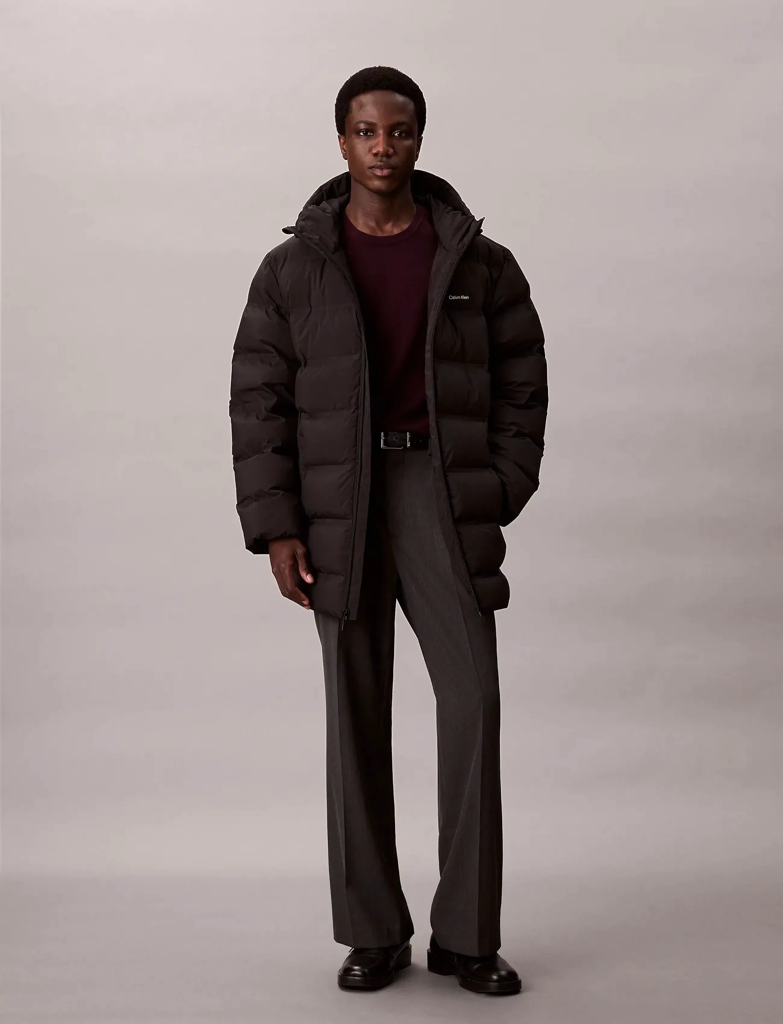 Calvin Klein Ls Bonded Chnnld Long Hooded Puf, Mænd, Lang Hætte Pufferjakke, Sort, Str: XXL
