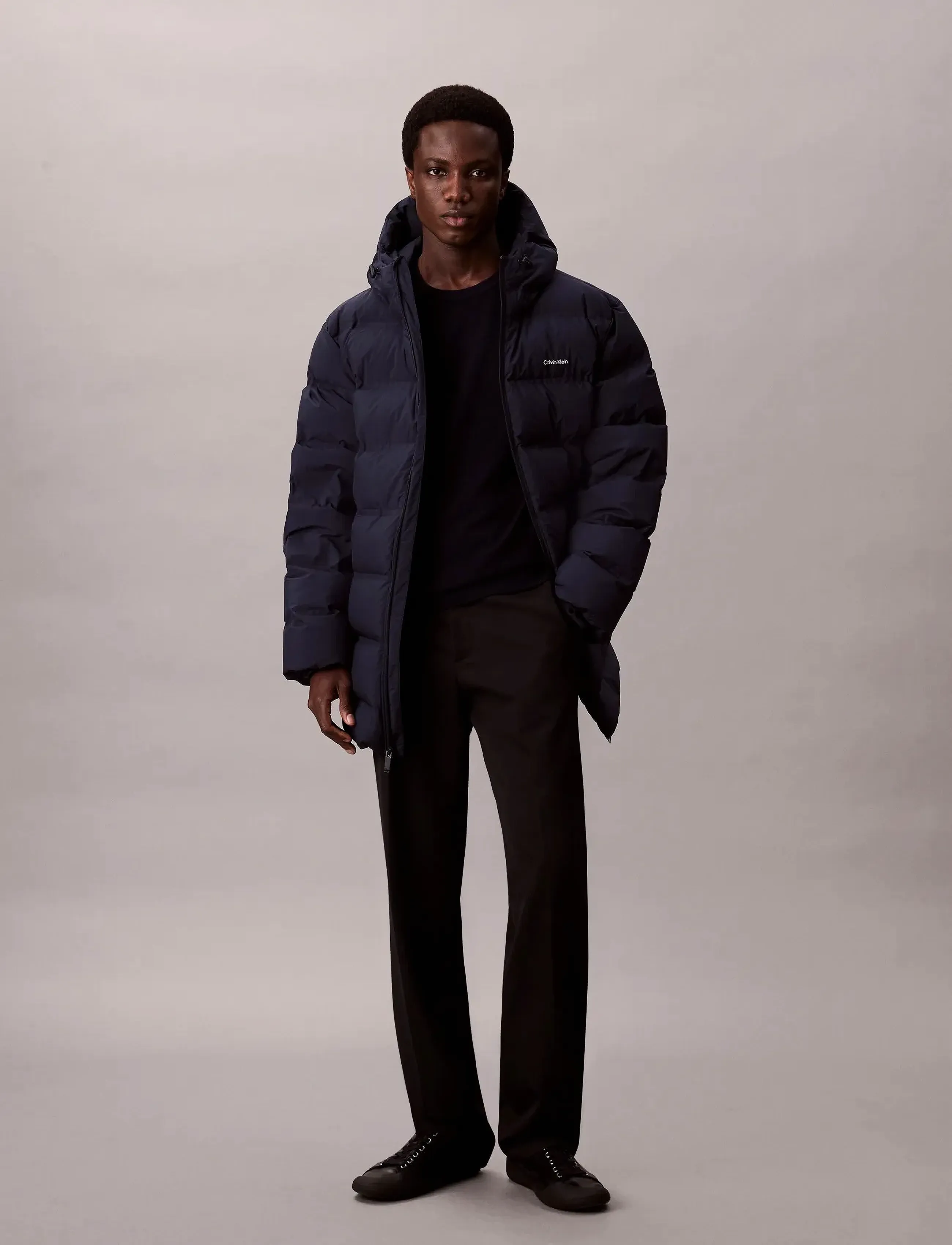 Calvin Klein Ls Bonded Chnnld Long Hooded Puf, Mænd, Lang Hætte Pufferjakke, Navy, Str: XS