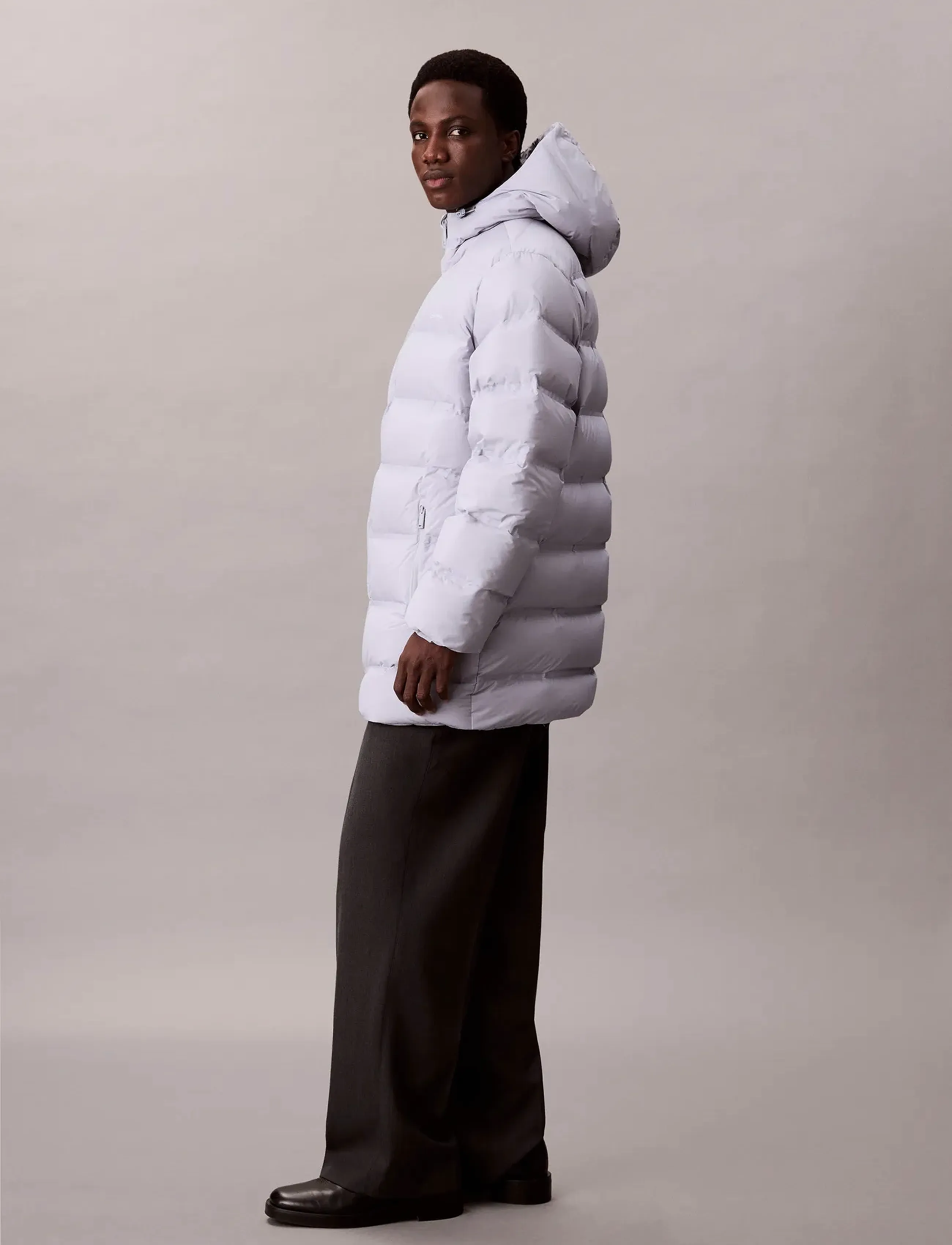 Calvin Klein - LS BONDED CHNNLD LONG HOODED PUF - dunjakker - gray marble - 2