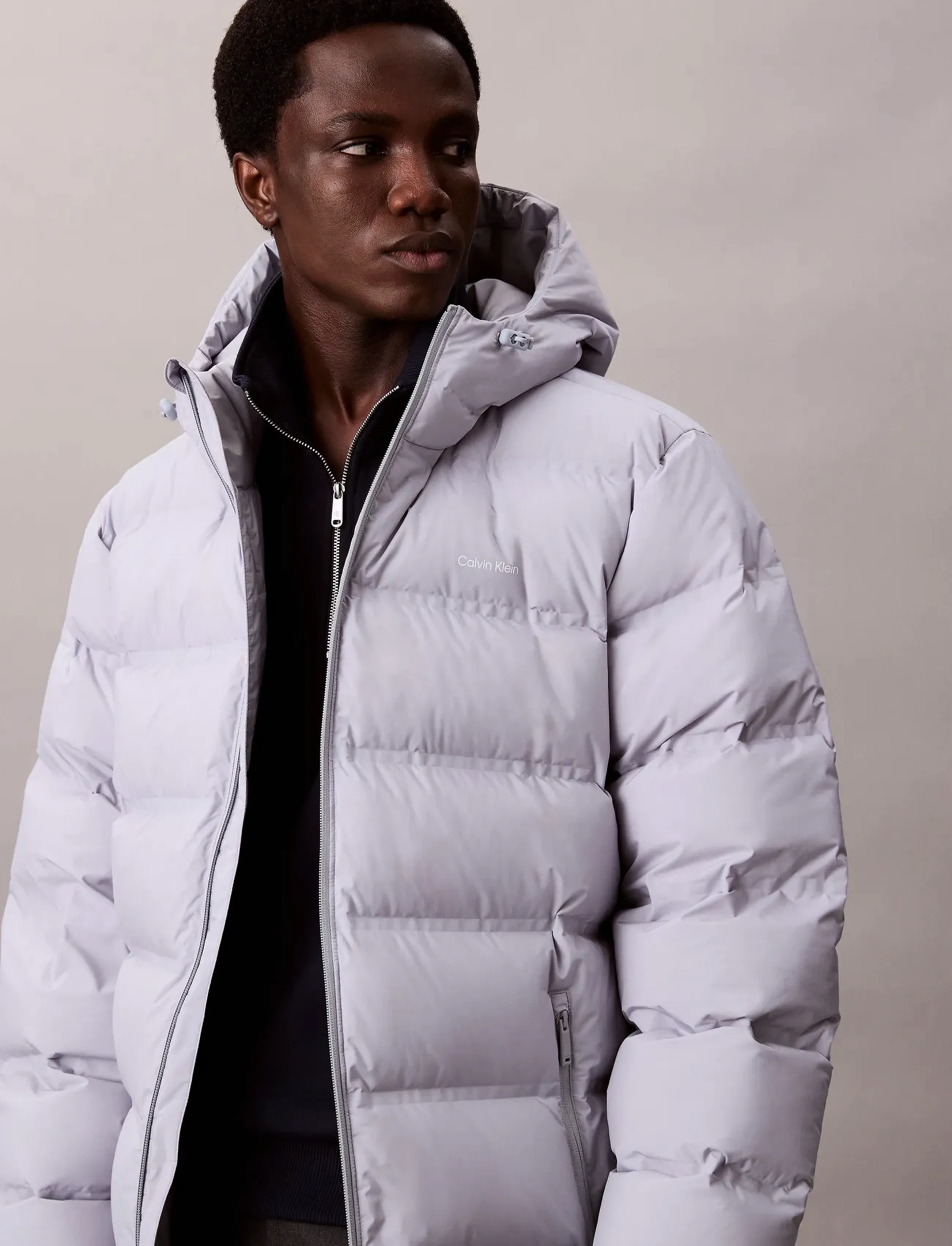 Calvin Klein - LS BONDED CHNNLD LONG HOODED PUF - dunjakker - gray marble - 3
