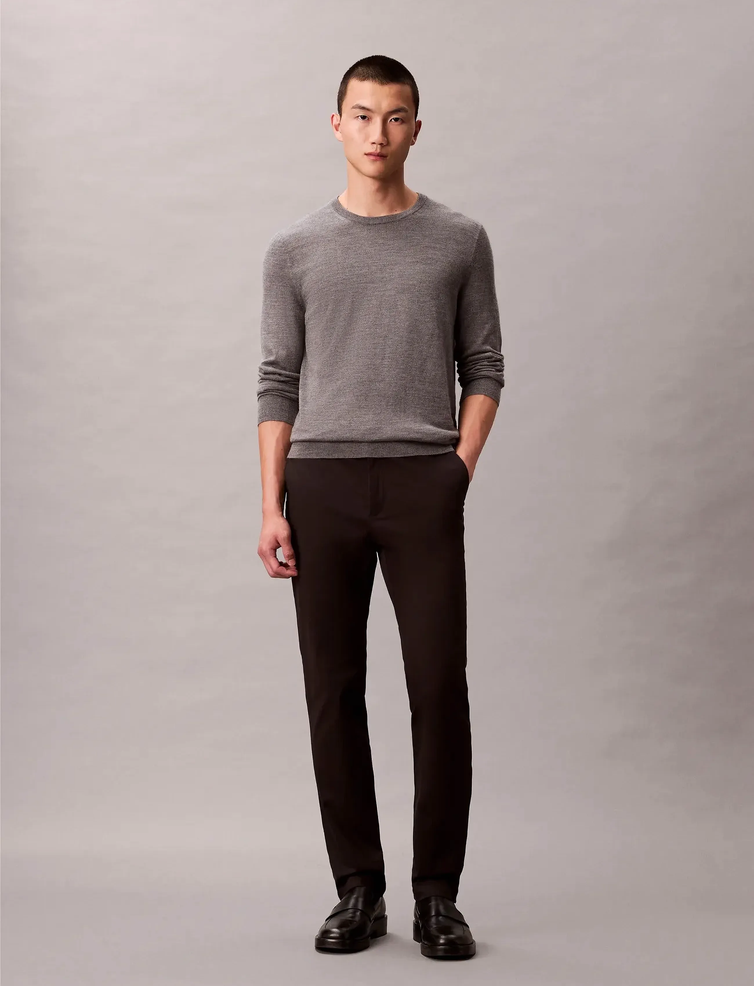 Calvin Klein SLIM SATEEN CHINO TROUSER - Püksid - BLACK / black