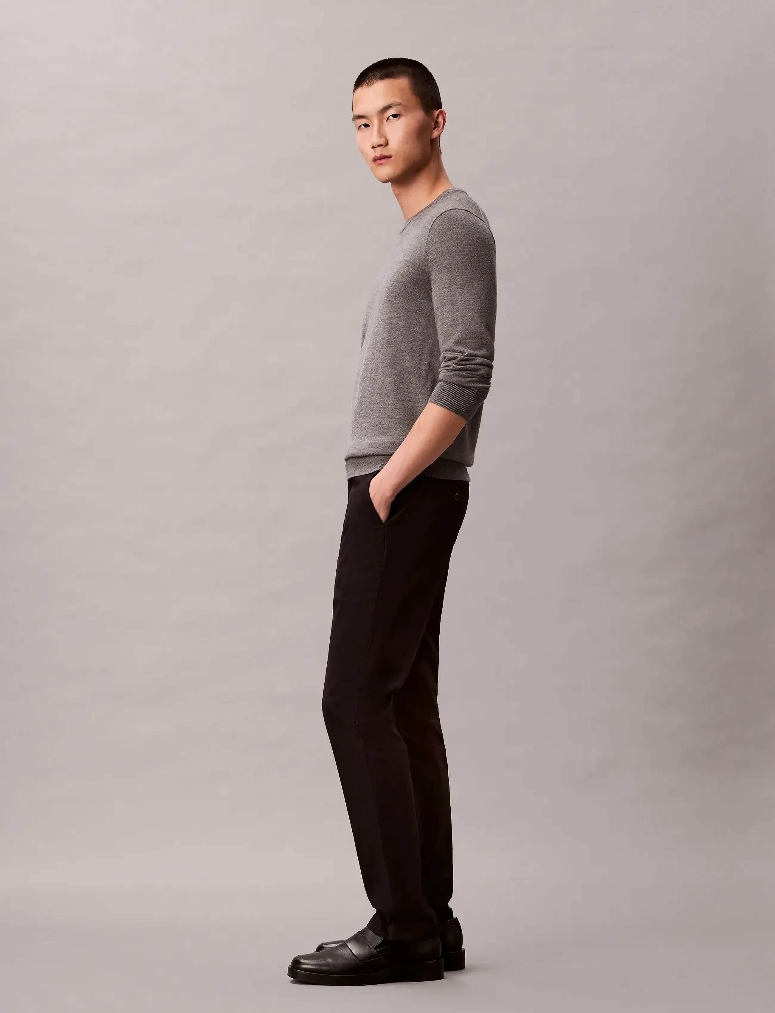Calvin Klein - SLIM SATEEN CHINO TROUSER - pantalons chino - black - 4