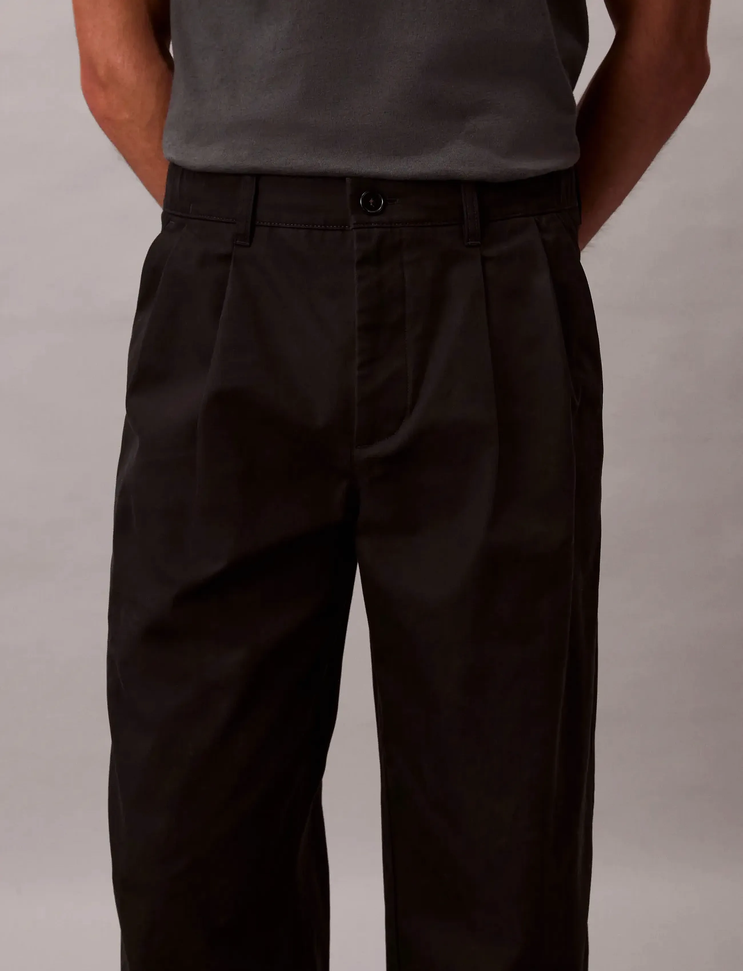 Calvin Klein - COTTON PLEATED HALF ELASTIC PANT - ikdienas bikses - black - 3