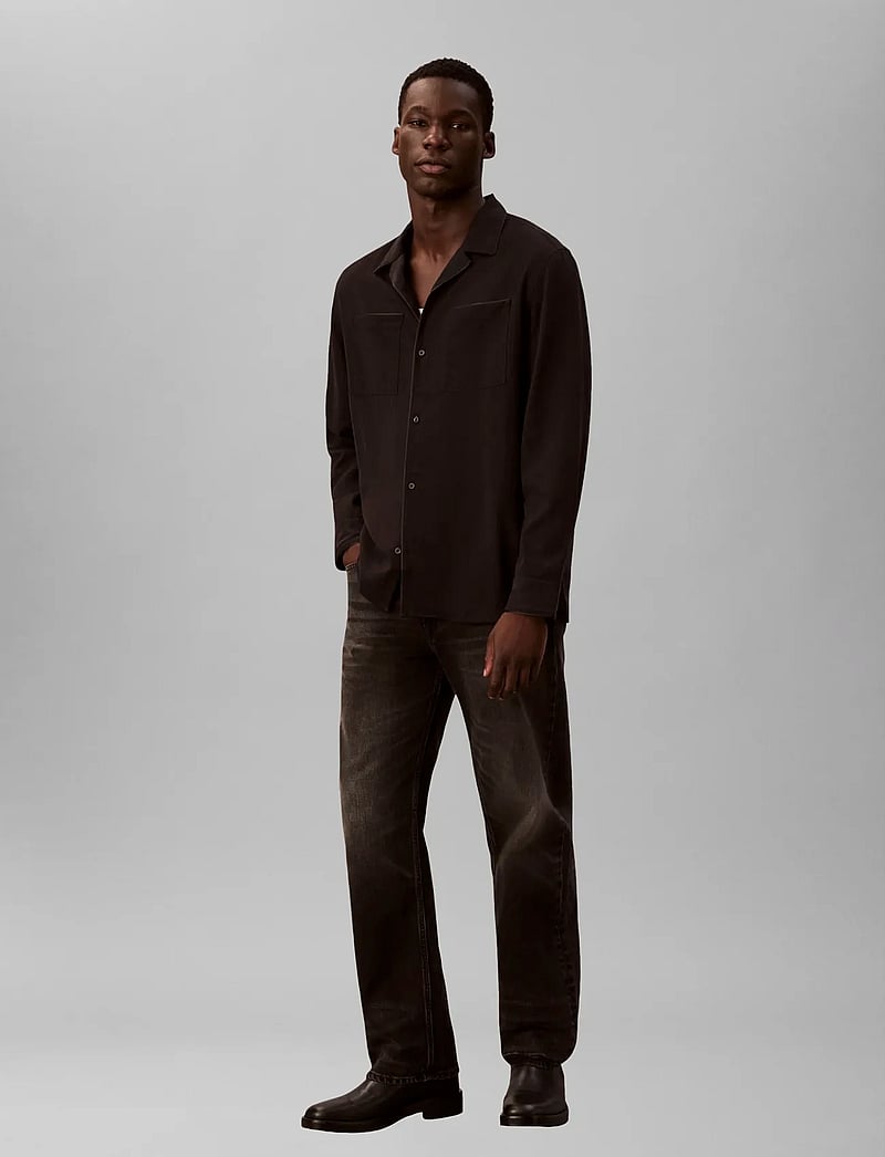 Calvin Klein - LS GLOSSY CAMP COLLAR EASY SHIRT - casual skjorter - black - 0