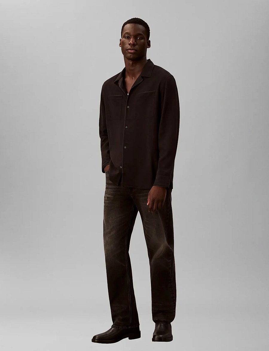 Calvin Klein - LS GLOSSY CAMP COLLAR EASY SHIRT - casual hemden - black - 0