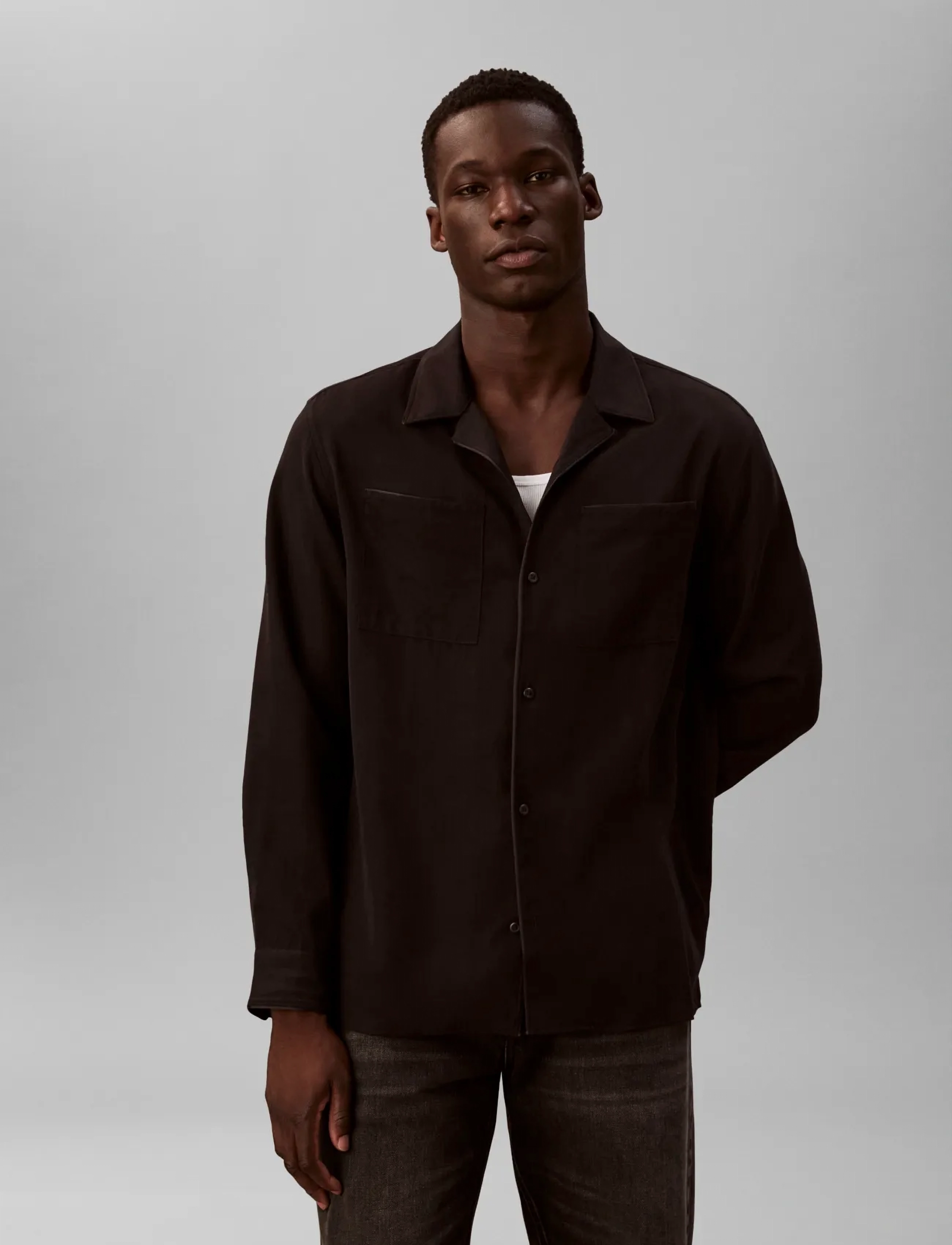 Calvin Klein - LS GLOSSY CAMP COLLAR EASY SHIRT - black - 4