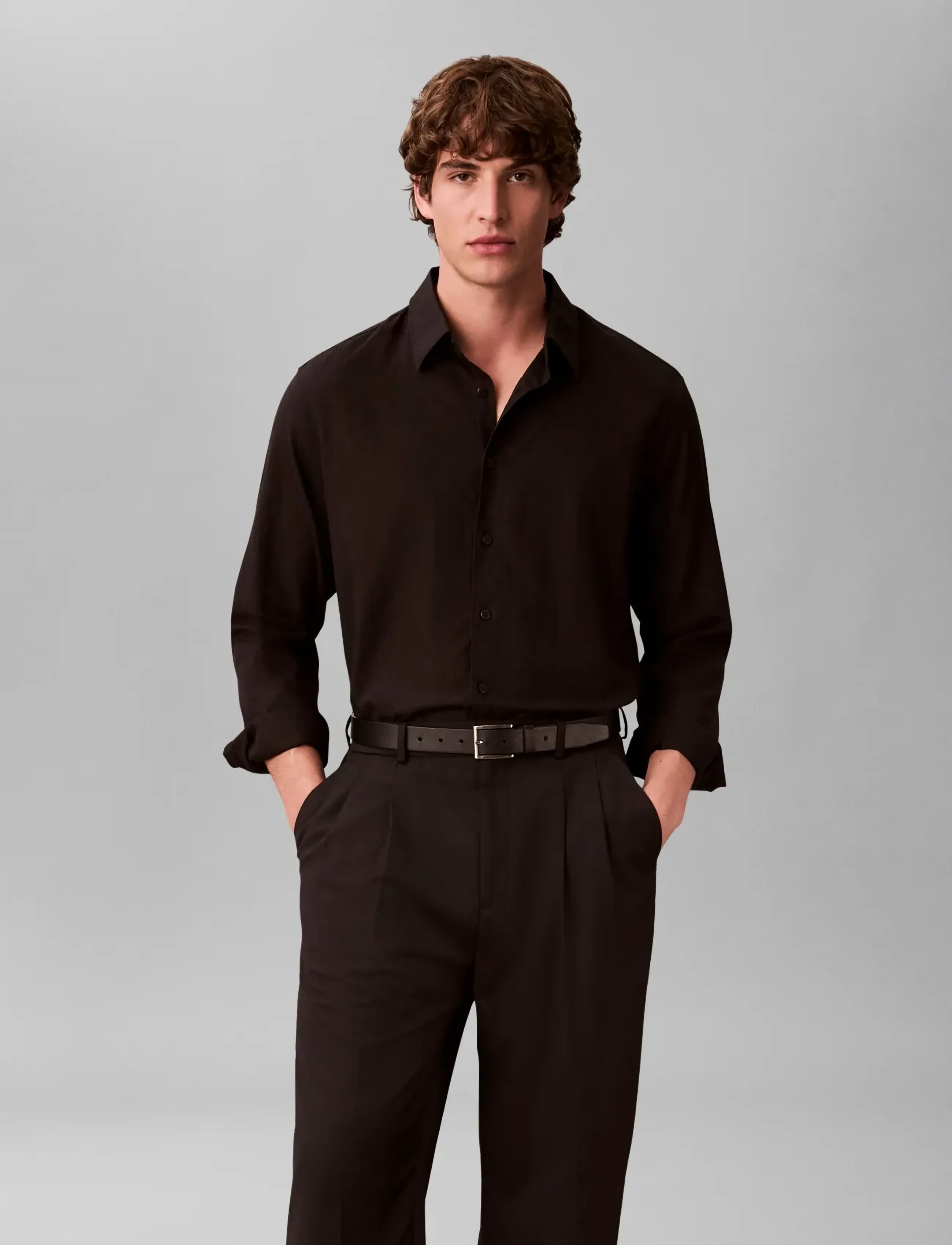 Calvin Klein LS AOP JACQUARD EASY SHIRT - Casual skjorter - BLACK / black