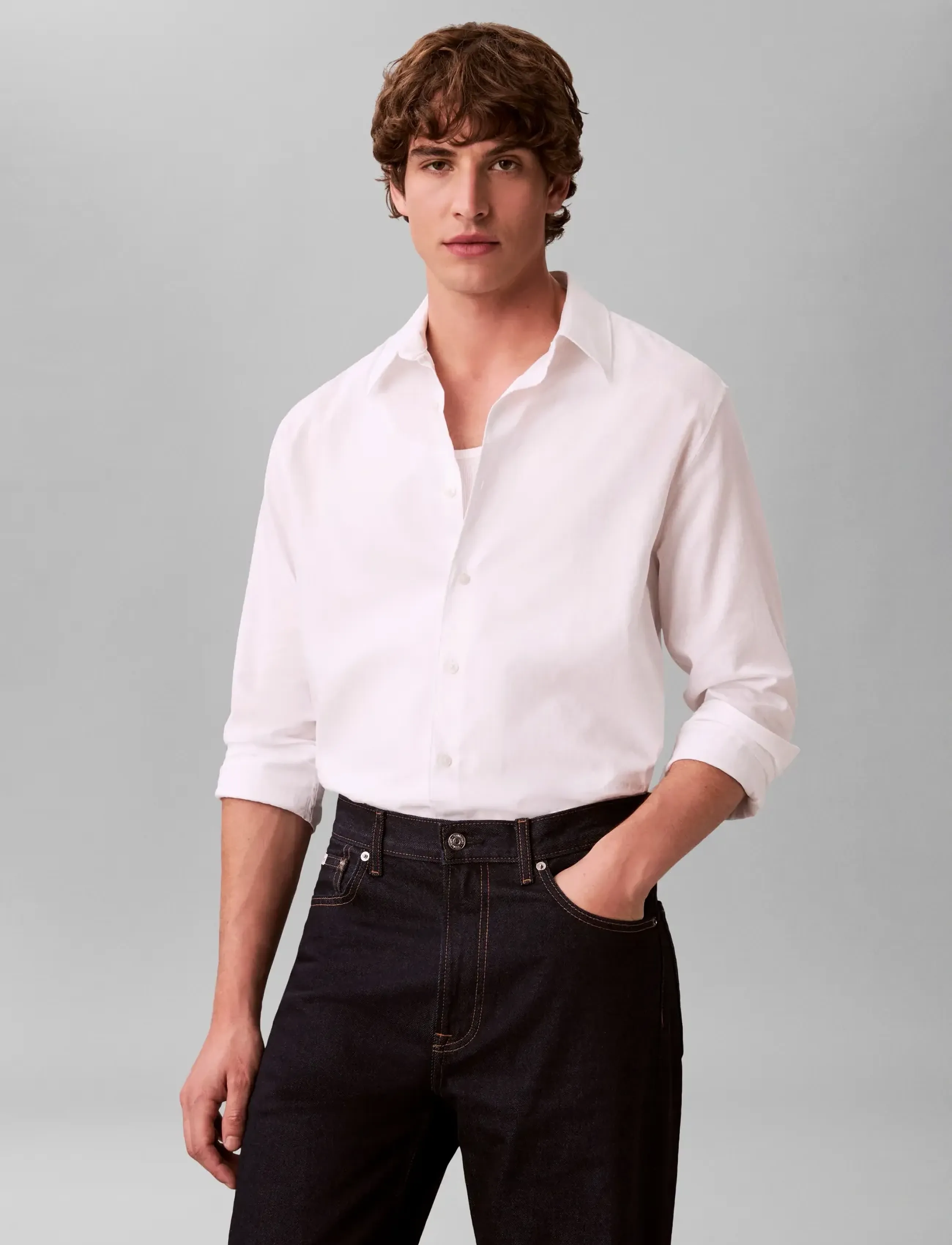 Calvin Klein LS AOP JACQUARD EASY SHIRT - Inspiration - BRILLIANT WHITE / white