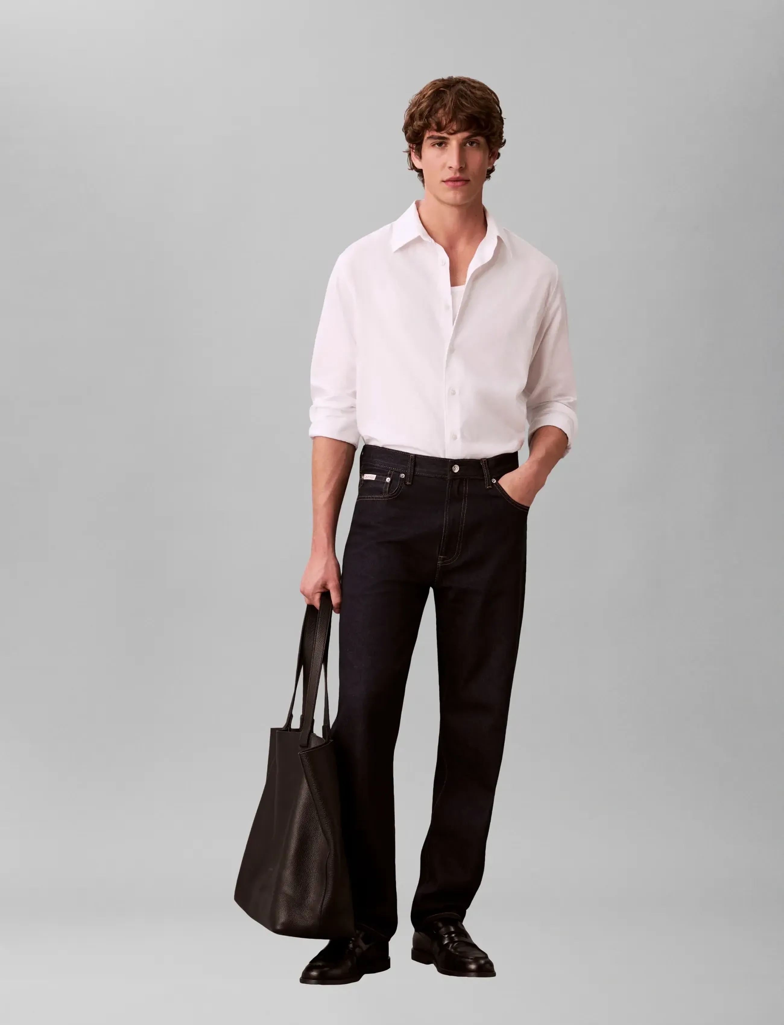 Calvin Klein - LS AOP JACQUARD EASY SHIRT - vabaajasärgid - brilliant white - 4