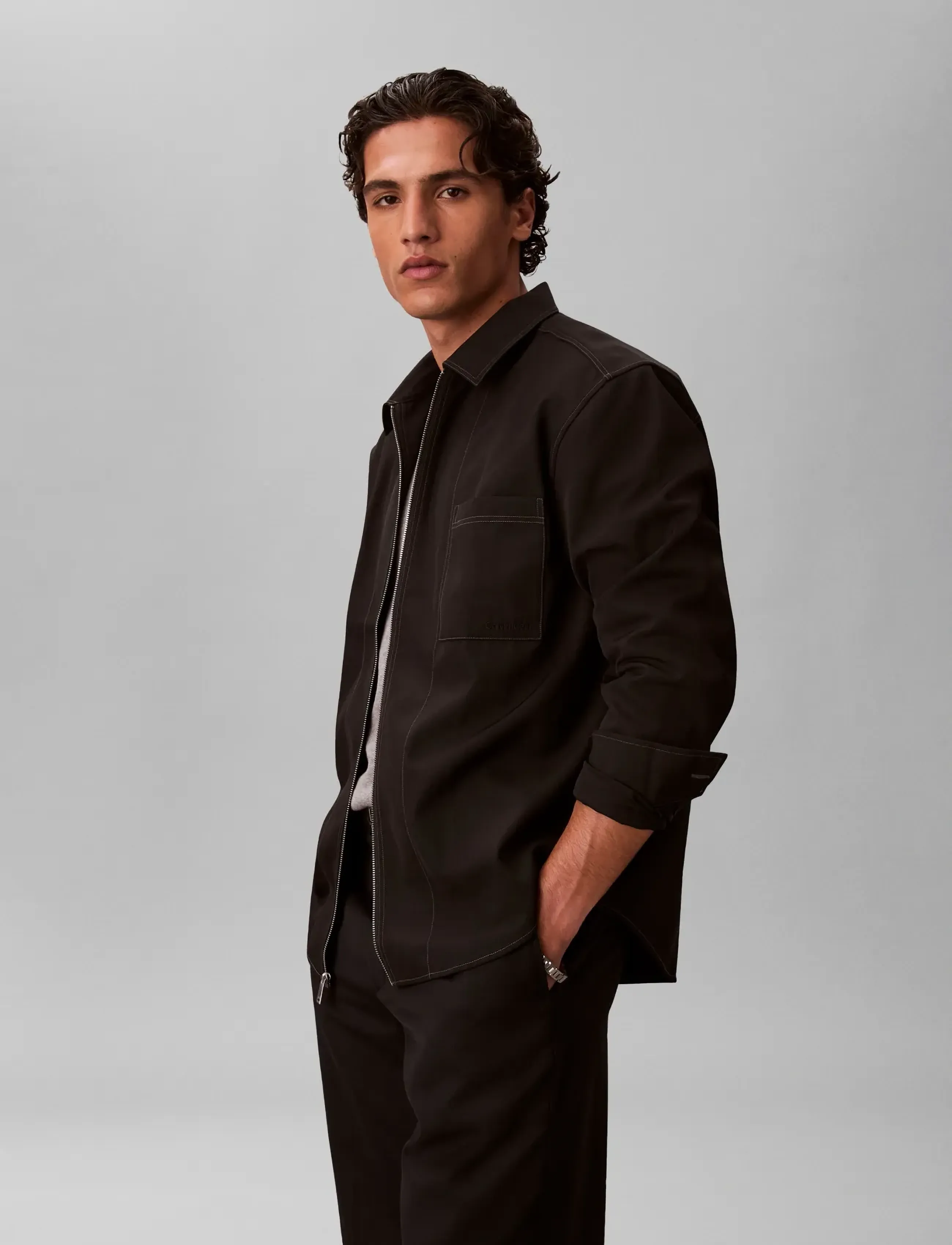 Calvin Klein Ls Gabardine Rlxed Overshirt, XL, Black, Overdele > Overtrøjer, Herre
