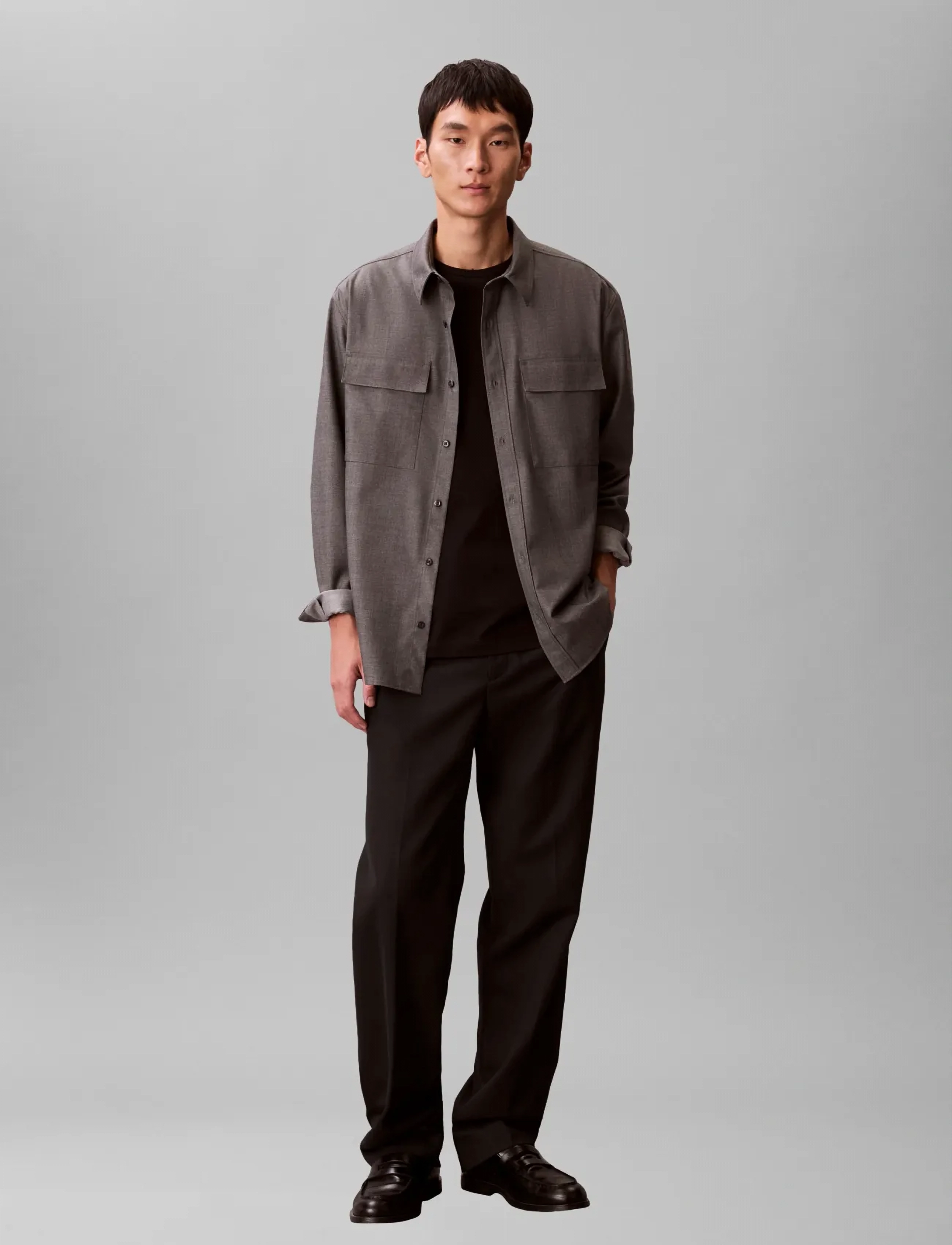 Calvin Klein LS MELANGE PV EASY SHIRT - Overshirts - CHARCOAL HEATHER / grey