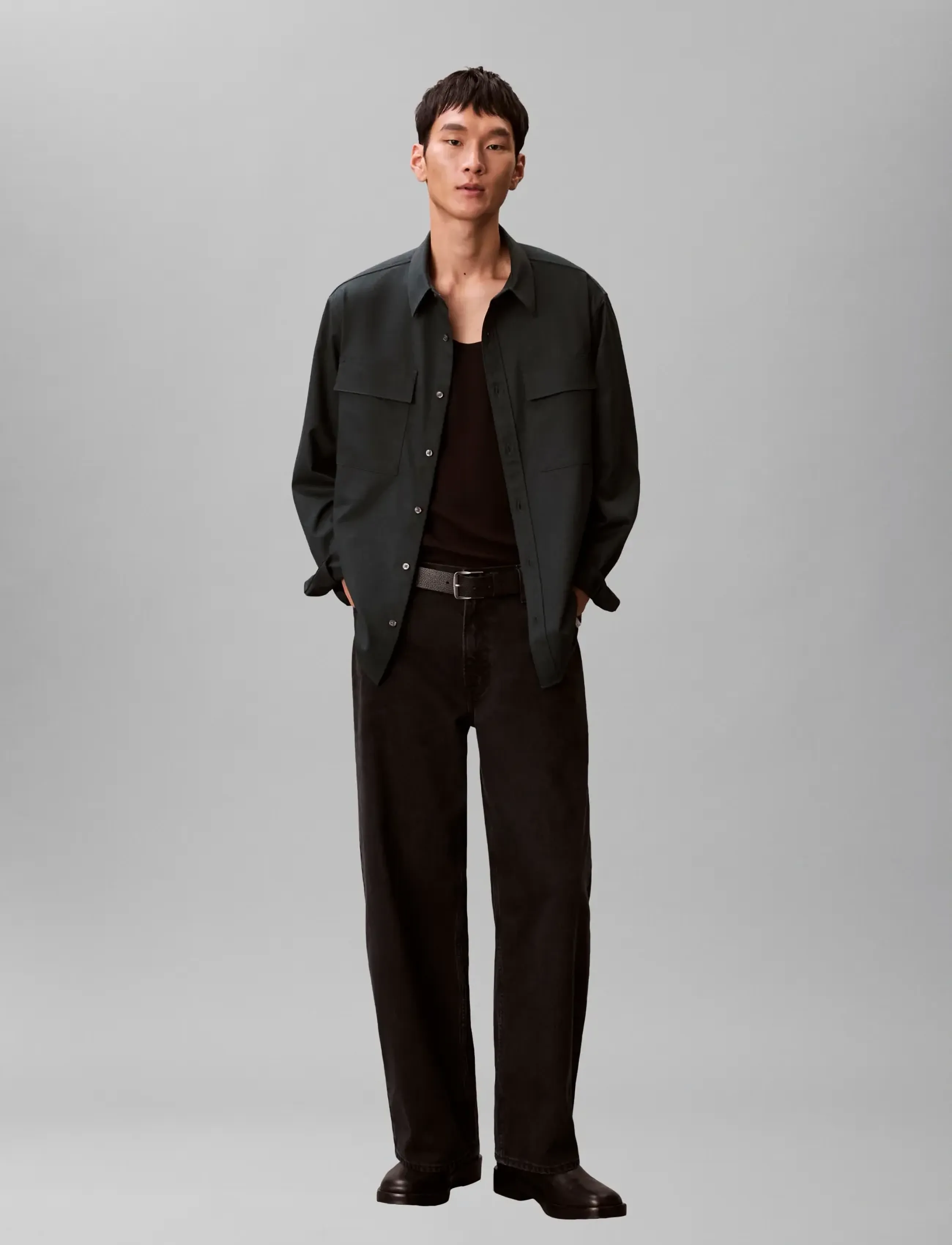 Calvin Klein LS MELANGE PV EASY SHIRT - Pealissärgid - FATIGUE / green