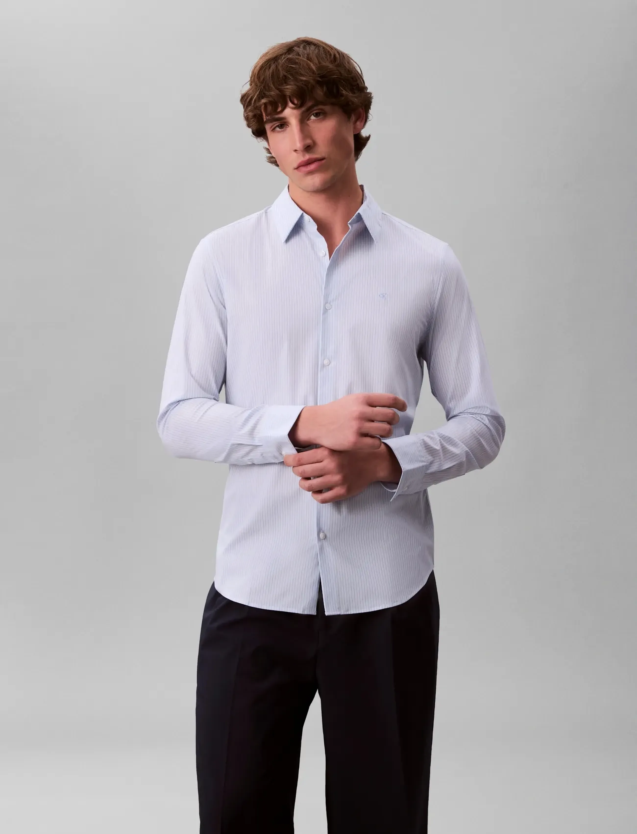 Calvin Klein LS THIN MULTI STRIPE STRETCH SLI - Triibulised särgid - FROZEN FJORD / blue