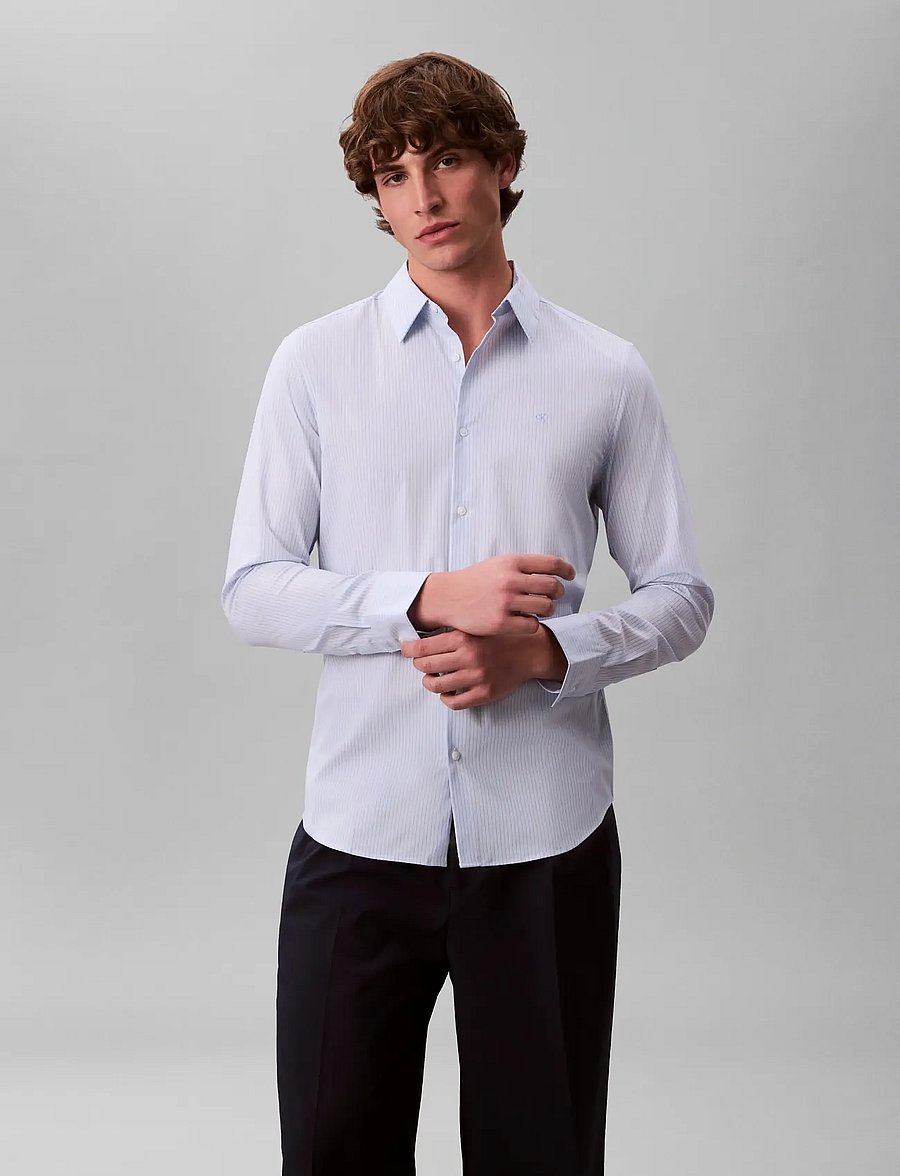 Calvin Klein - LS THIN MULTI STRIPE STRETCH SLI - chemises à rayures - frozen fjord - 0