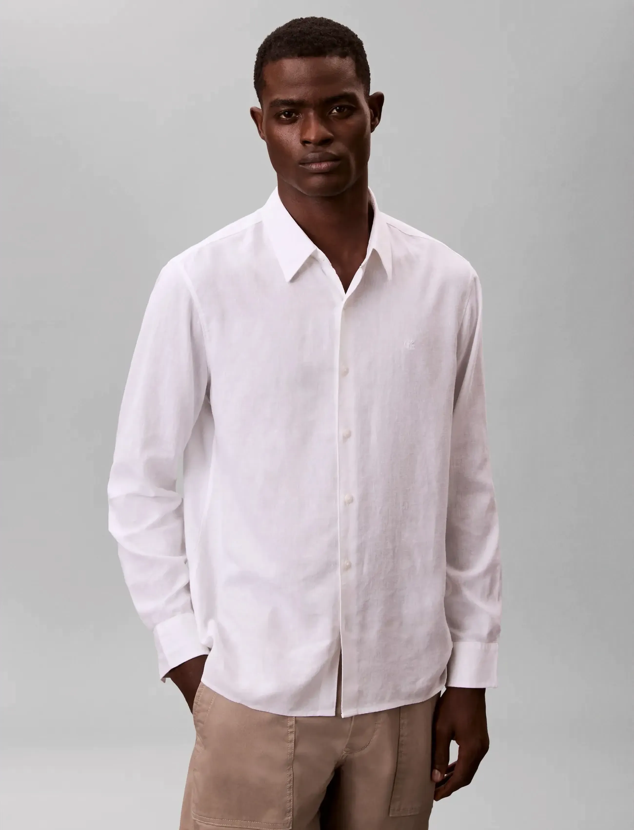 Calvin Klein - LS SOLID LINEN CLASSIC SHIRT - linneskjortor - brilliant white - 3