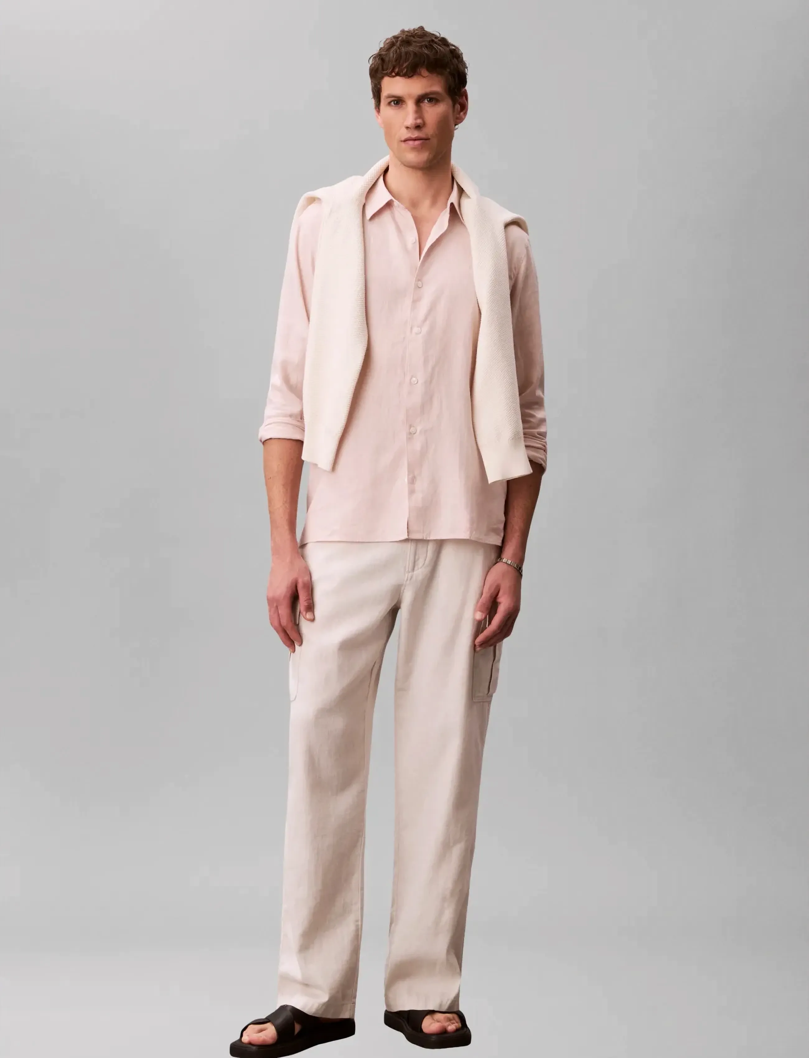 Calvin Klein Ls Solid Linen Classic Shirt, Mænd, Langærmet Hørskjorte, Pink, Str: XXL
