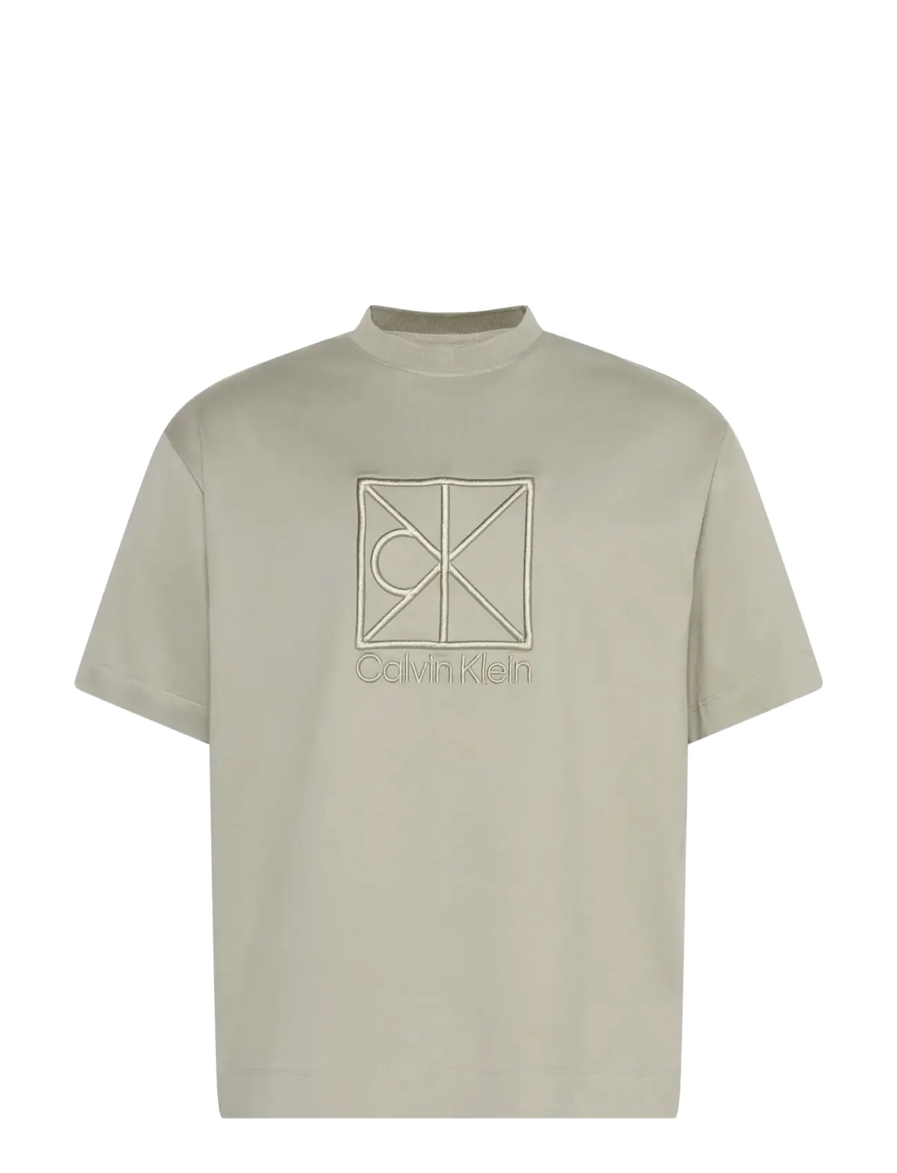 Calvin Klein SS RLXD PREMIUM INTERLOCK EMBLEM - Calvin Klein - FOREST FOG / beige