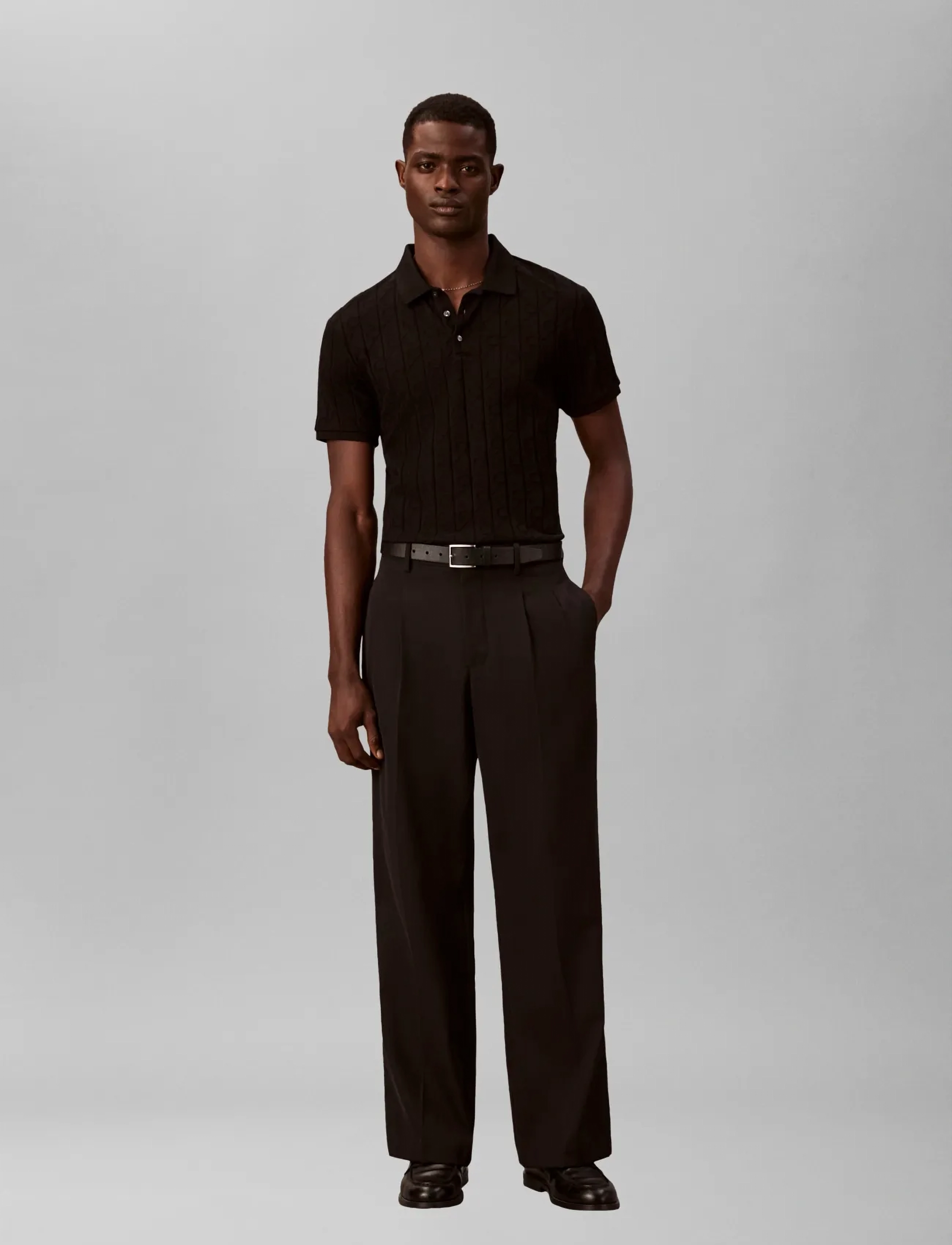 Calvin Klein SS DBL MERCERIZED EMBLEM JACQUAR - Riided - BLACK / black