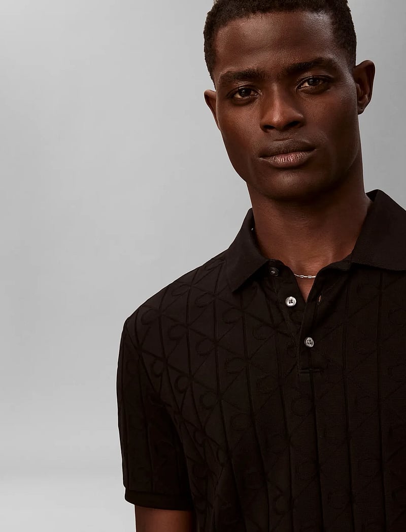 Calvin Klein - SS DBL MERCERIZED EMBLEM JACQUAR - kortærmede poloer - black - 2