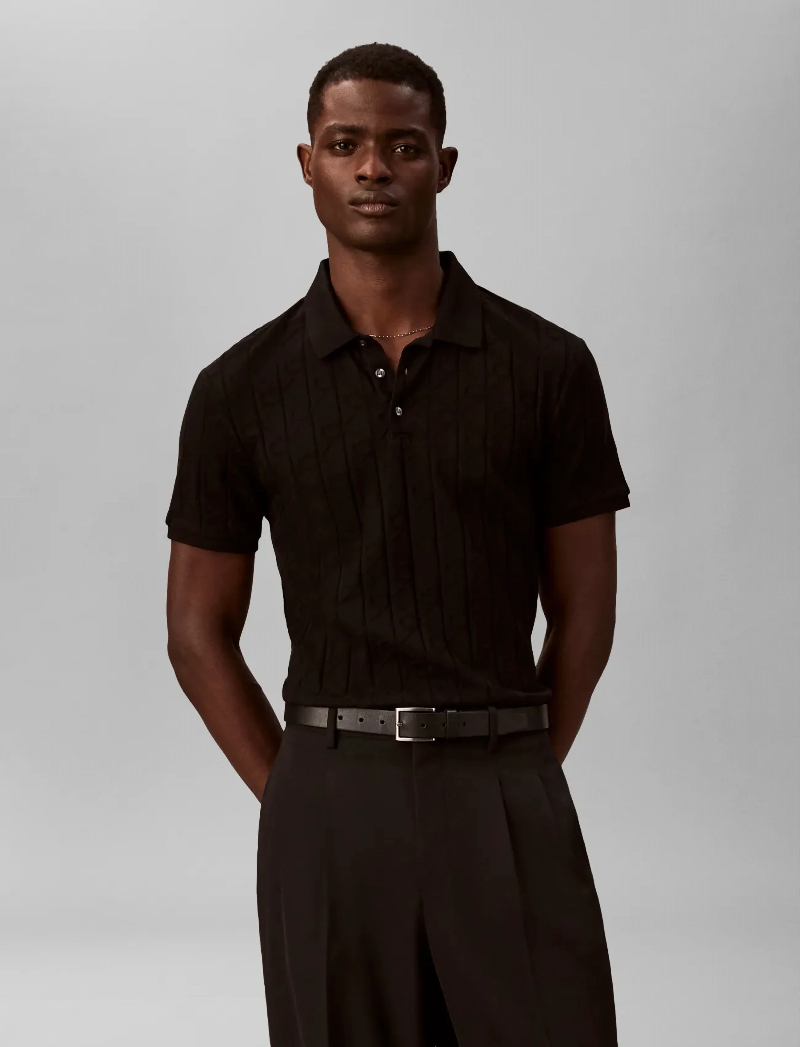 Calvin Klein - SS DBL MERCERIZED EMBLEM JACQUAR - kurzärmelig - black - 3