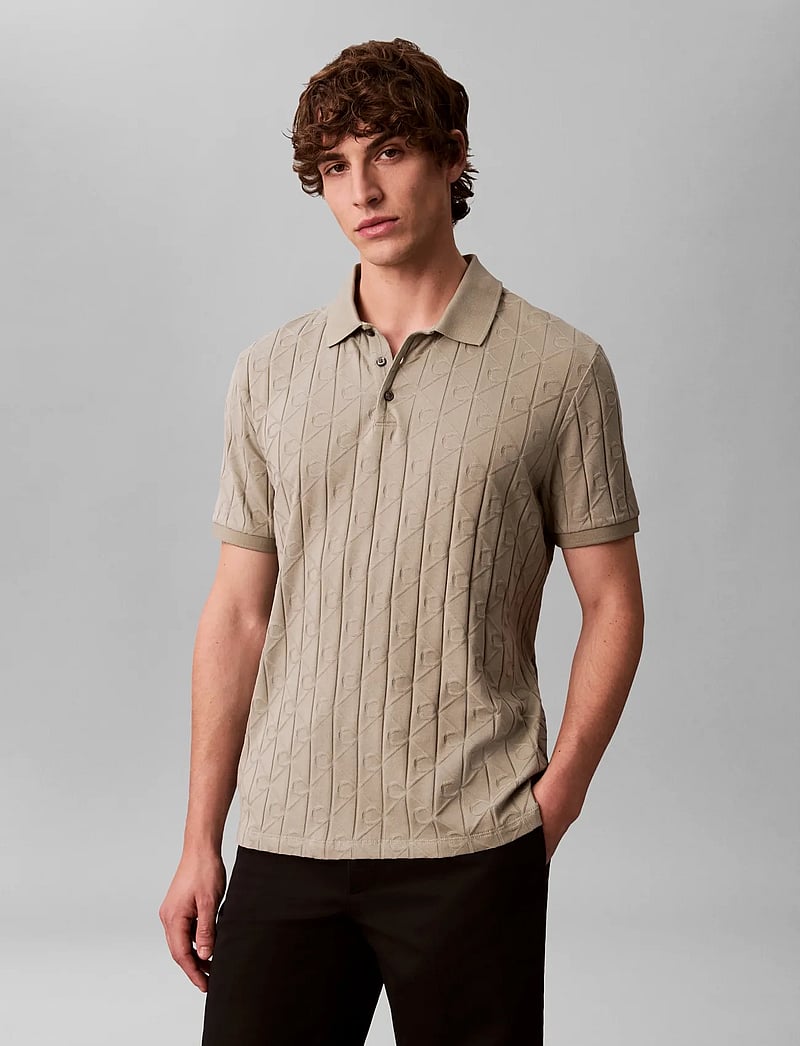 Calvin Klein - SS DBL MERCERIZED EMBLEM JACQUAR - lühikeste varrukatega polod - forest fog - 0