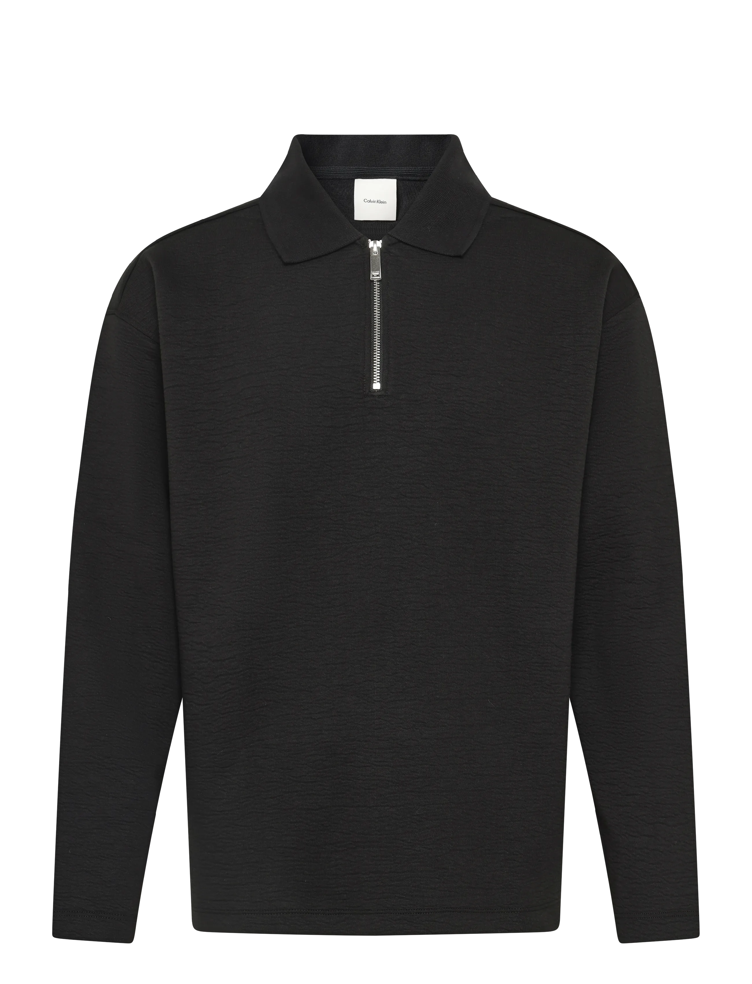 Calvin Klein LS CRINKLE CREPE SPACER QTR ZIP - Pikkade varrukatega kootud polosärgid - BLACK / black