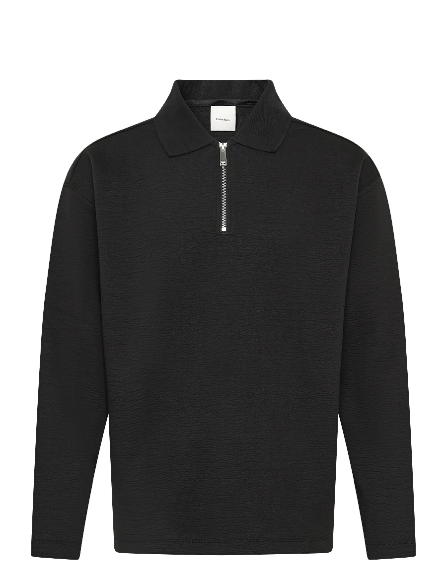 Calvin Klein - LS CRINKLE CREPE SPACER QTR ZIP - poloer i strik med lange ærmer - black - 0