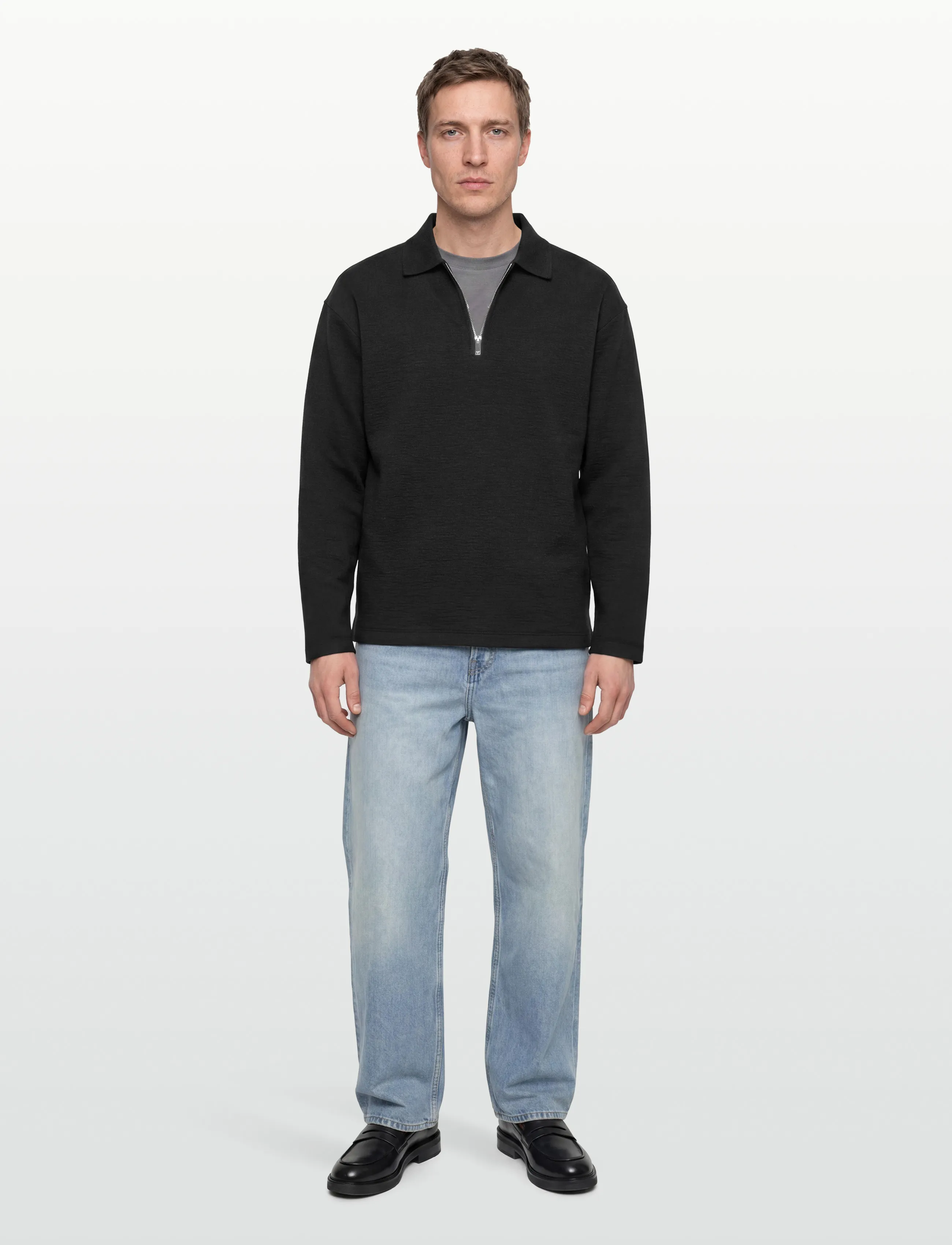 Calvin Klein LS CRINKLE CREPE SPACER QTR ZIP - Tõmblukk-kaelusega džemprid - BLACK / black