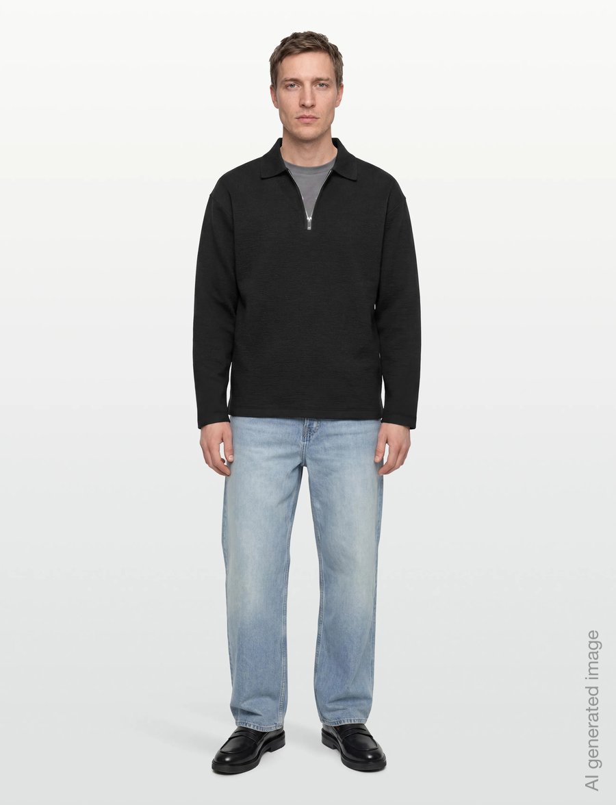 Calvin Klein - LS CRINKLE CREPE SPACER QTR ZIP - poloer i strik med lange ærmer - black - 0