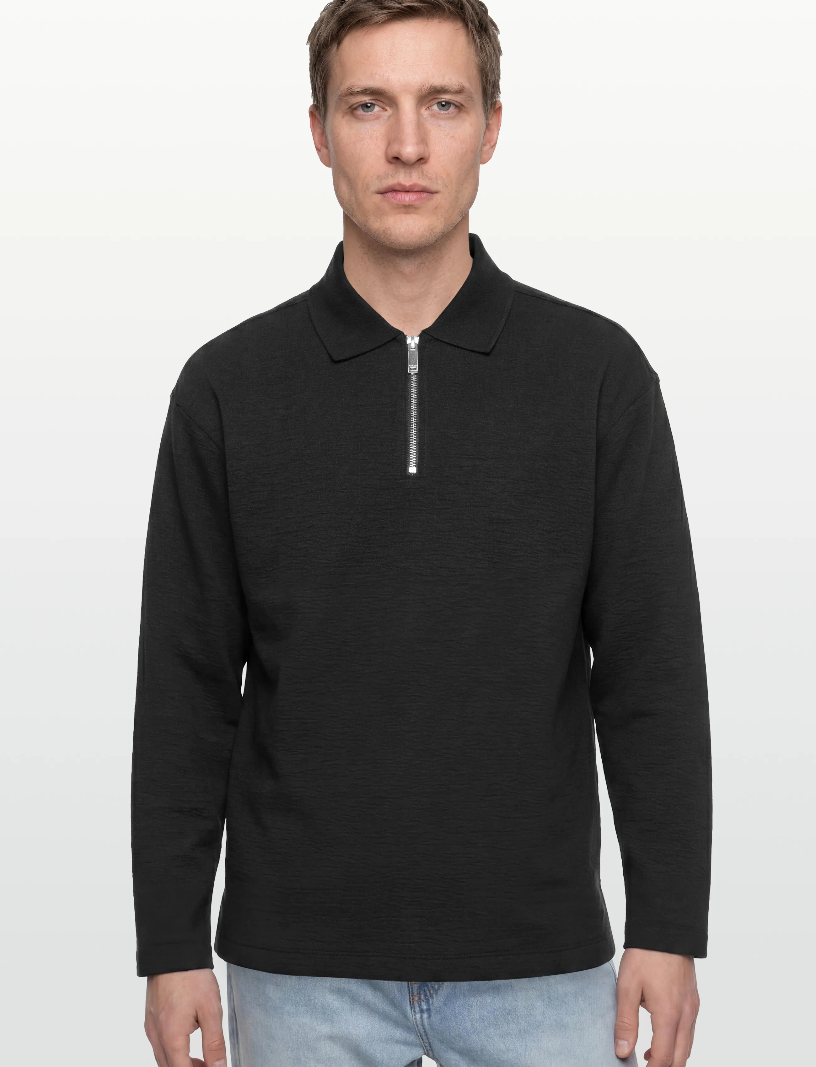Calvin Klein - LS CRINKLE CREPE SPACER QTR ZIP - polostrik - black - 3