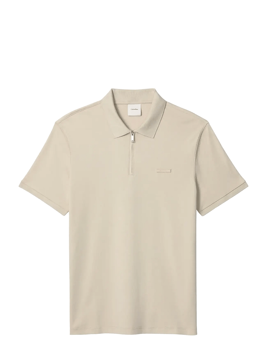 Calvin Klein - SS SLIM SUPIMA ZIP POLO - kortærmede poloer - ancient marble - 1