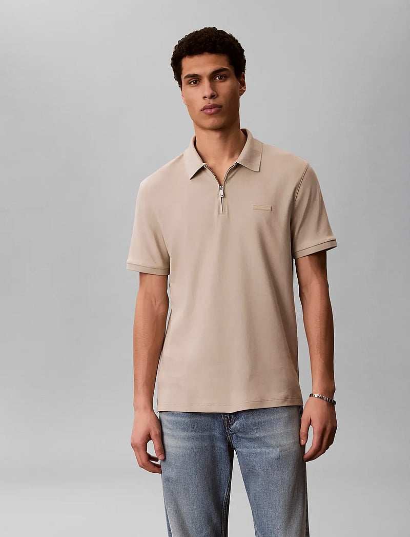 Calvin Klein - SS SLIM SUPIMA ZIP POLO - lühikeste varrukatega polod - ancient marble - 0