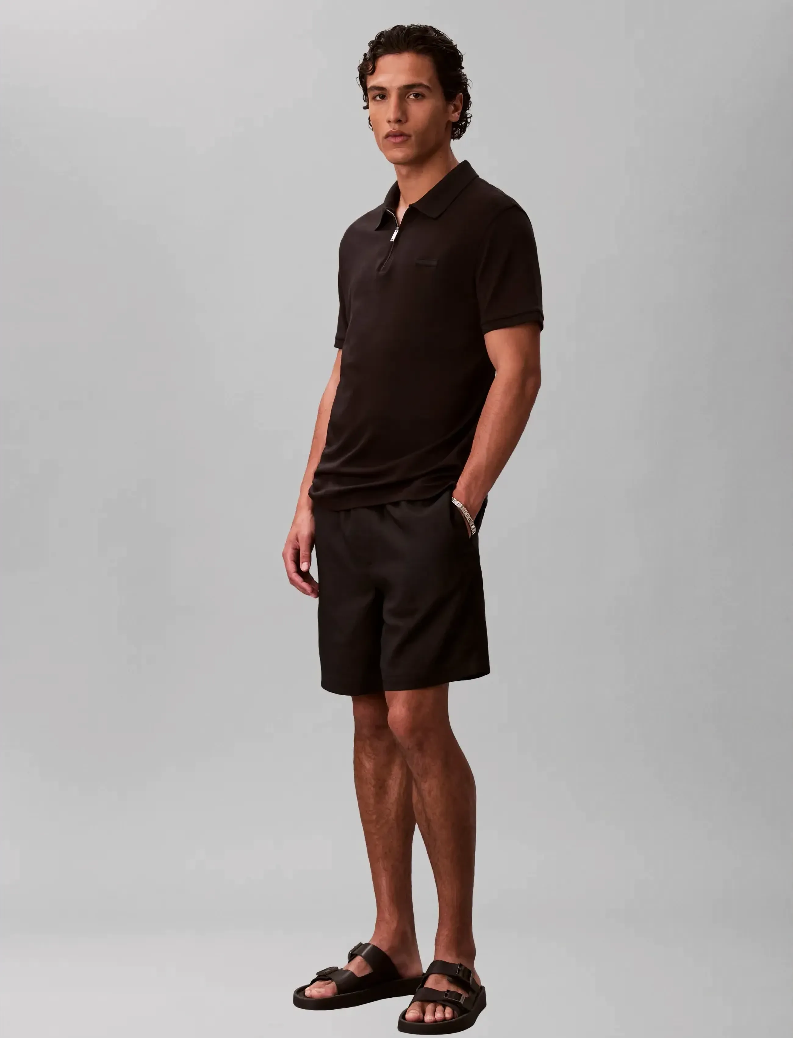 Calvin Klein SS SLIM SUPIMA ZIP POLO - Inspiration - BLACK / black