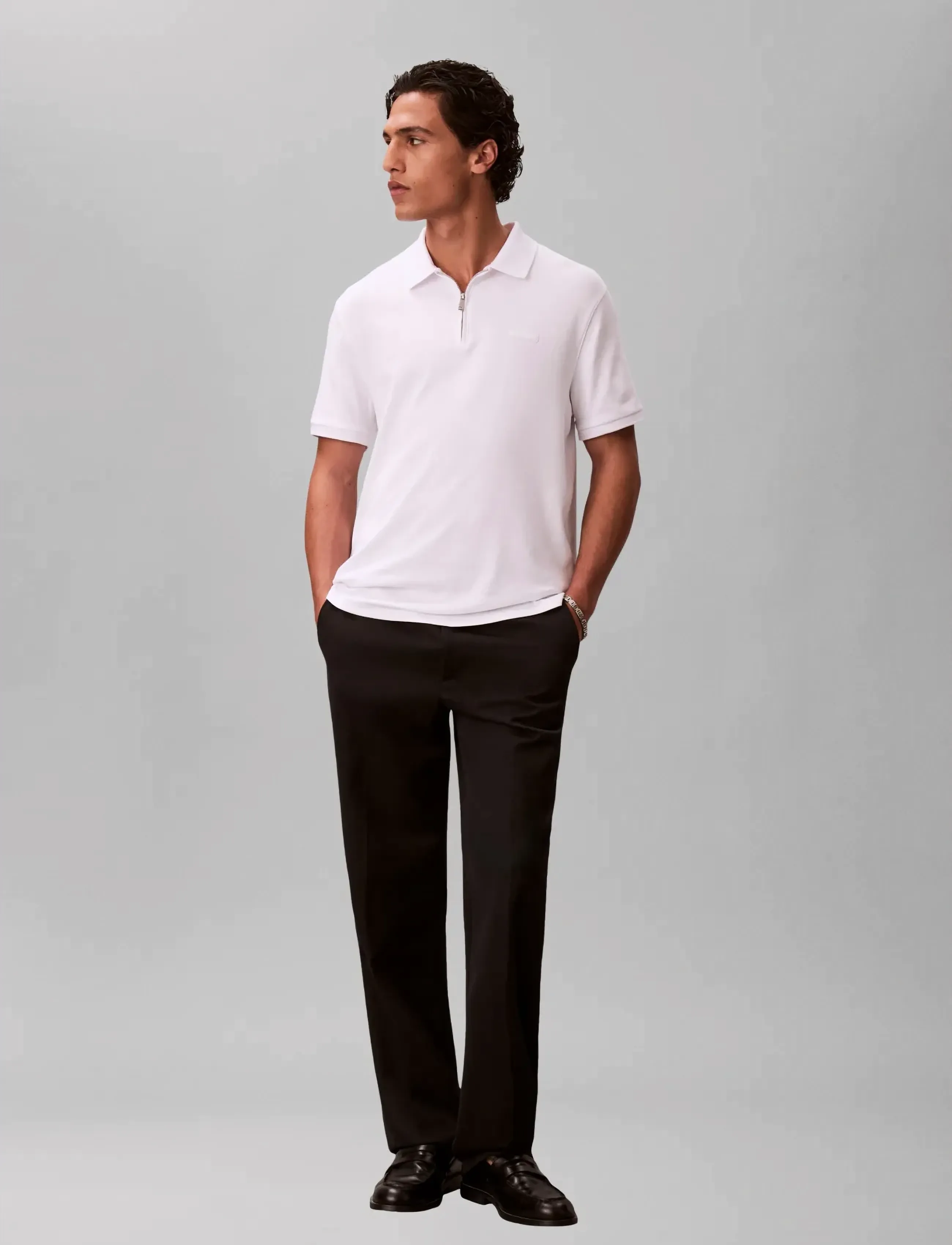 Calvin Klein SS SLIM SUPIMA ZIP POLO - Pikéer - BRIGHT WHITE / white