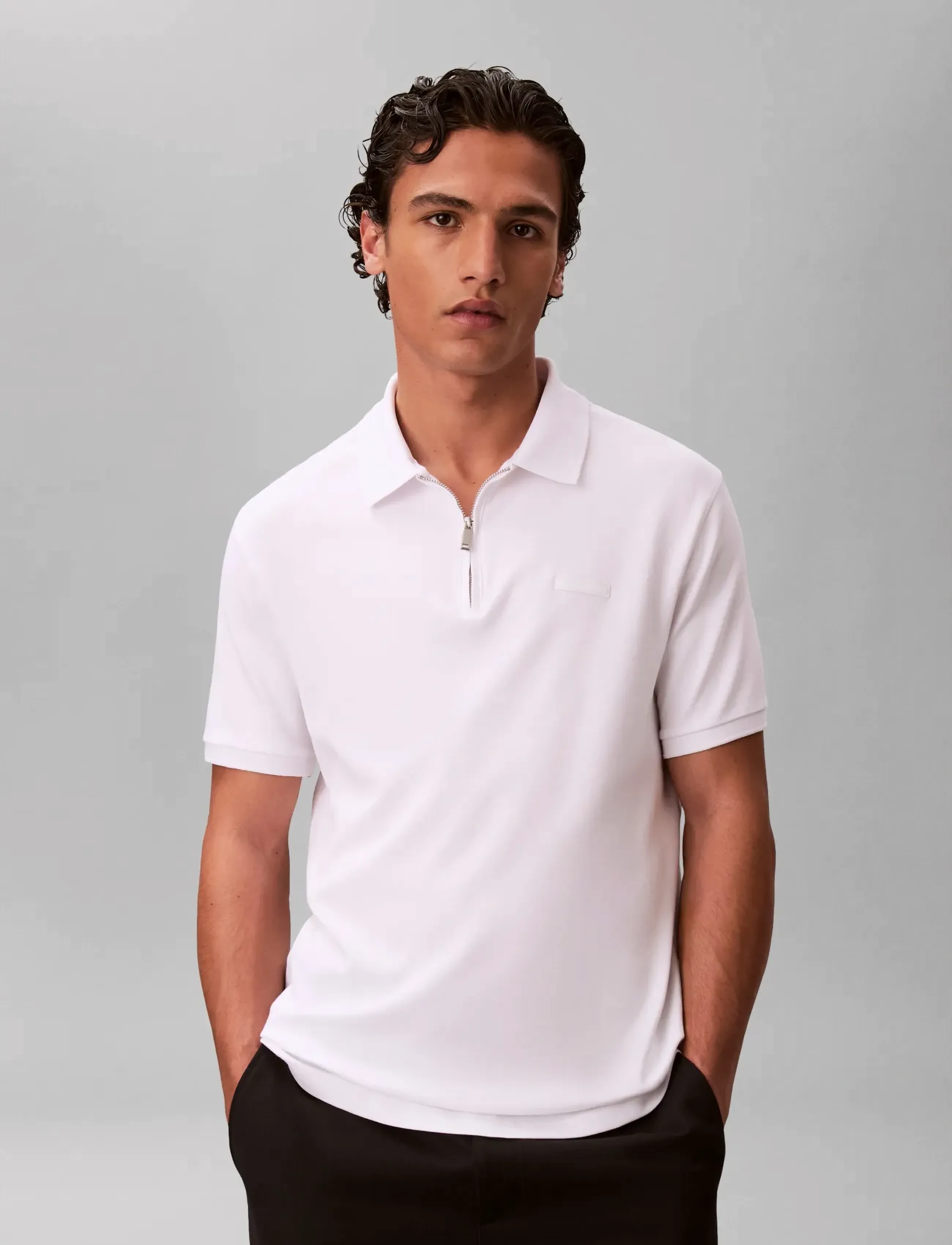 Calvin Klein - SS SLIM SUPIMA ZIP POLO - short-sleeved polos - bright white - 3