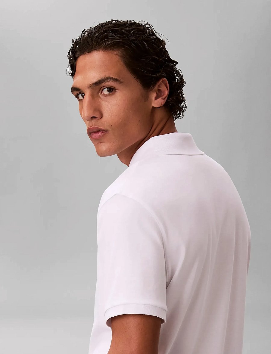Calvin Klein - SS SLIM SUPIMA ZIP POLO - kortærmede poloer - bright white - 4