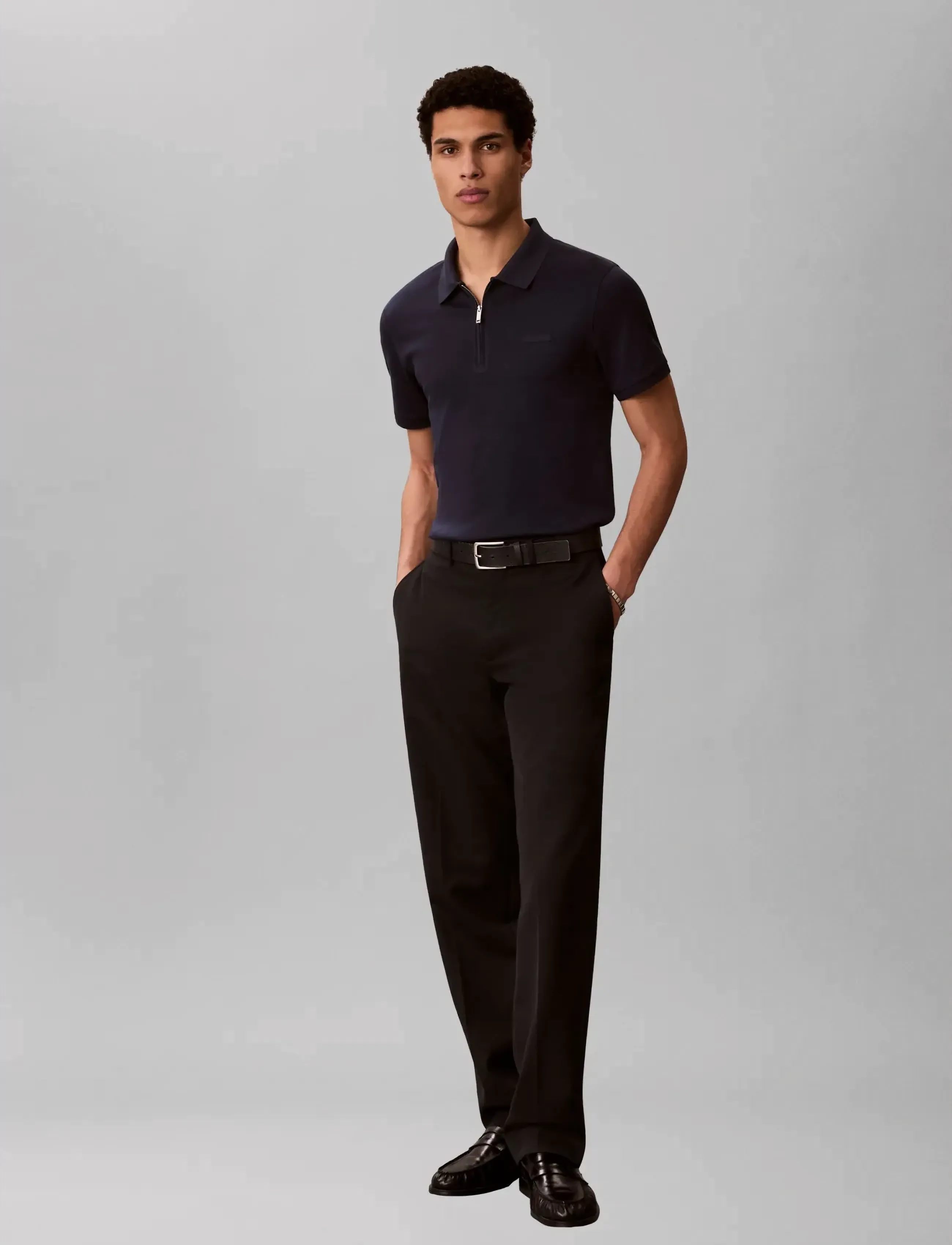 Calvin Klein SS SLIM SUPIMA ZIP POLO - Polo Shirts - DARK SAPPHIRE / navy