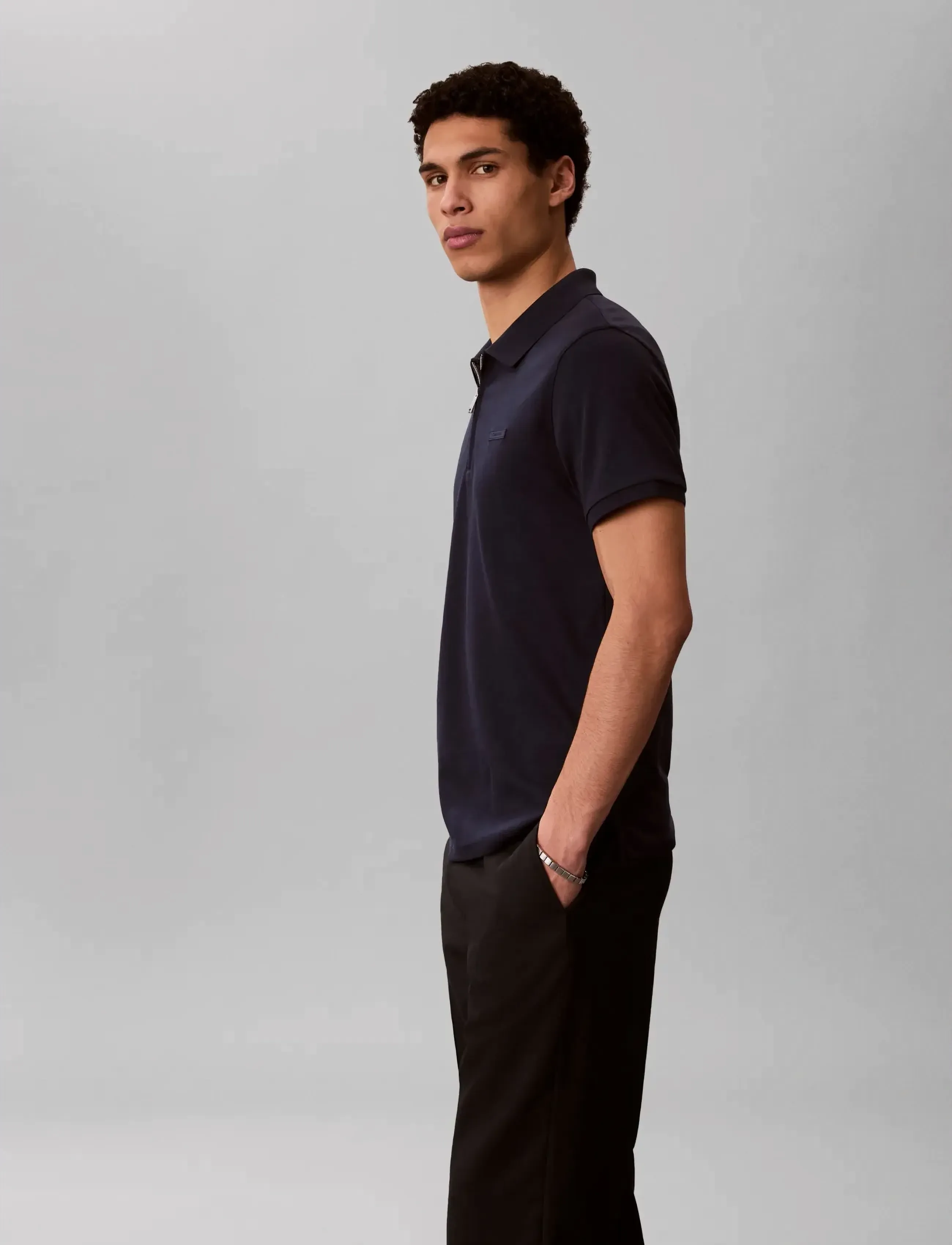 Calvin Klein - SS SLIM SUPIMA ZIP POLO - short-sleeved polos - dark sapphire - 4